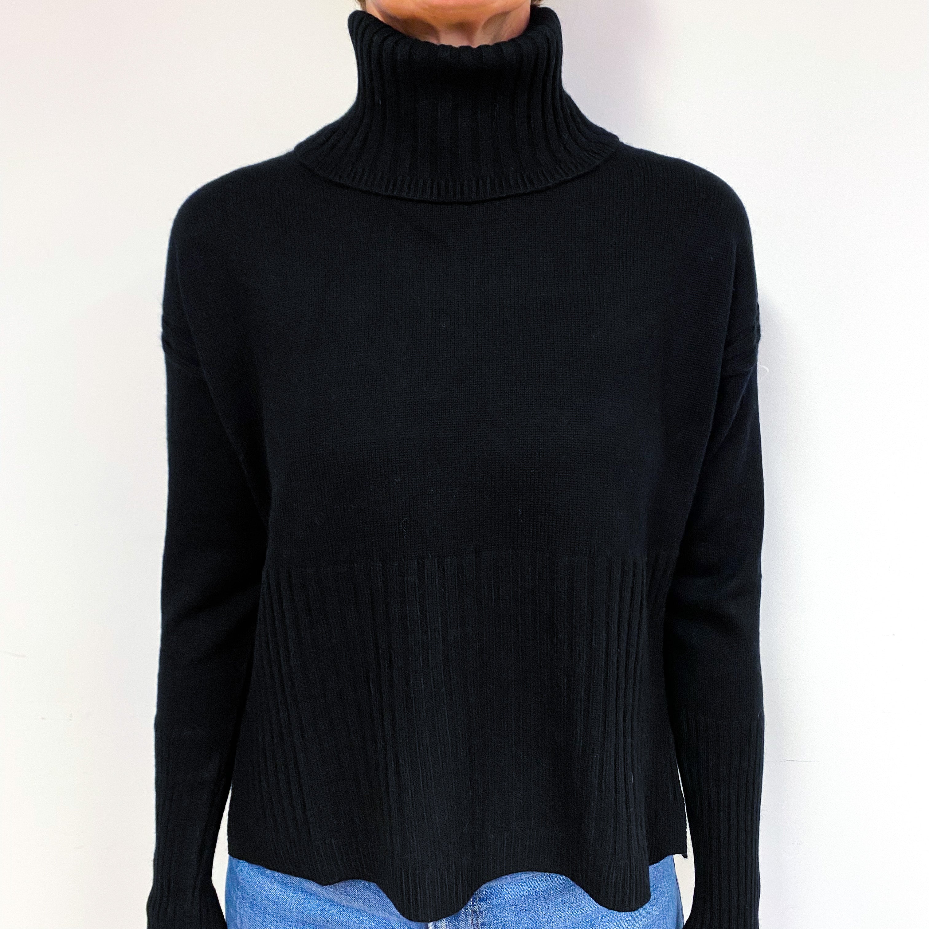 Black Cashmere Polo Neck Jumper Medium
