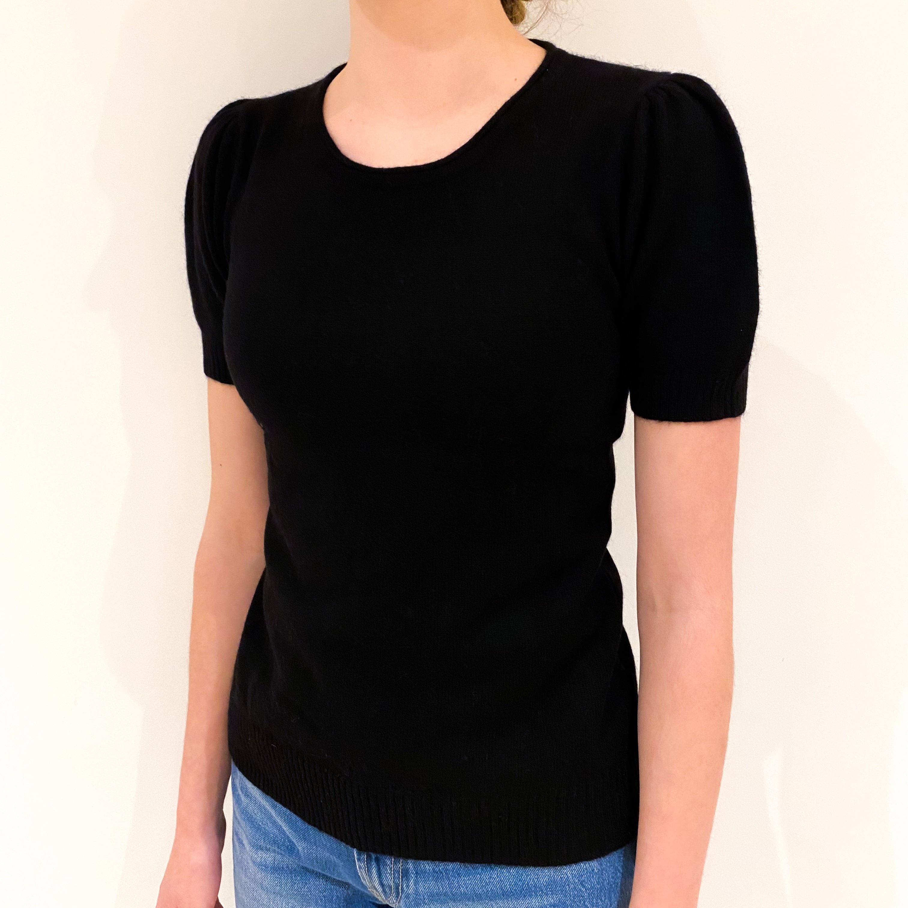 Black Cashmere Short Sleeved Crew Neck Jumper Extra Small