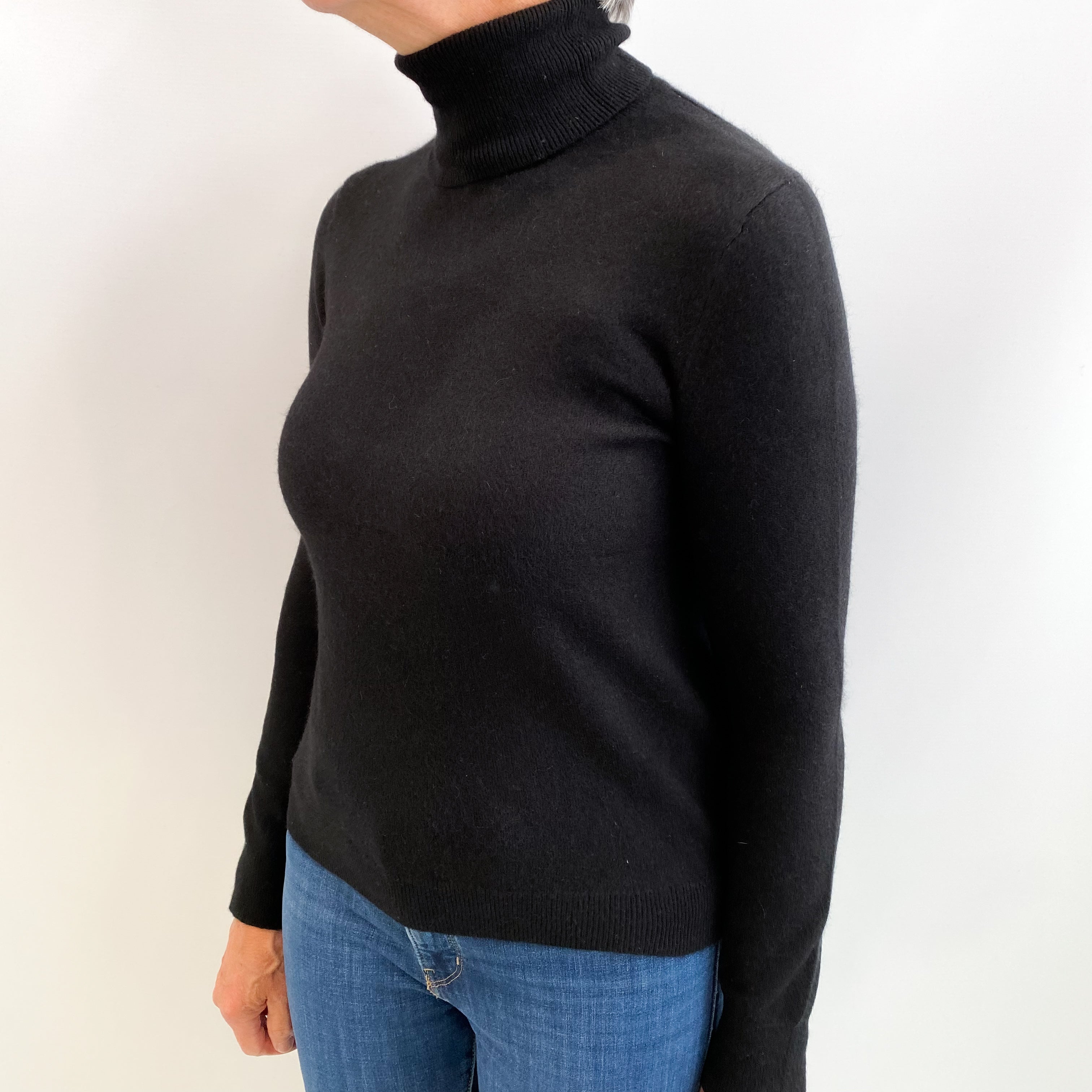Black Cashmere Polo Neck Jumper Medium