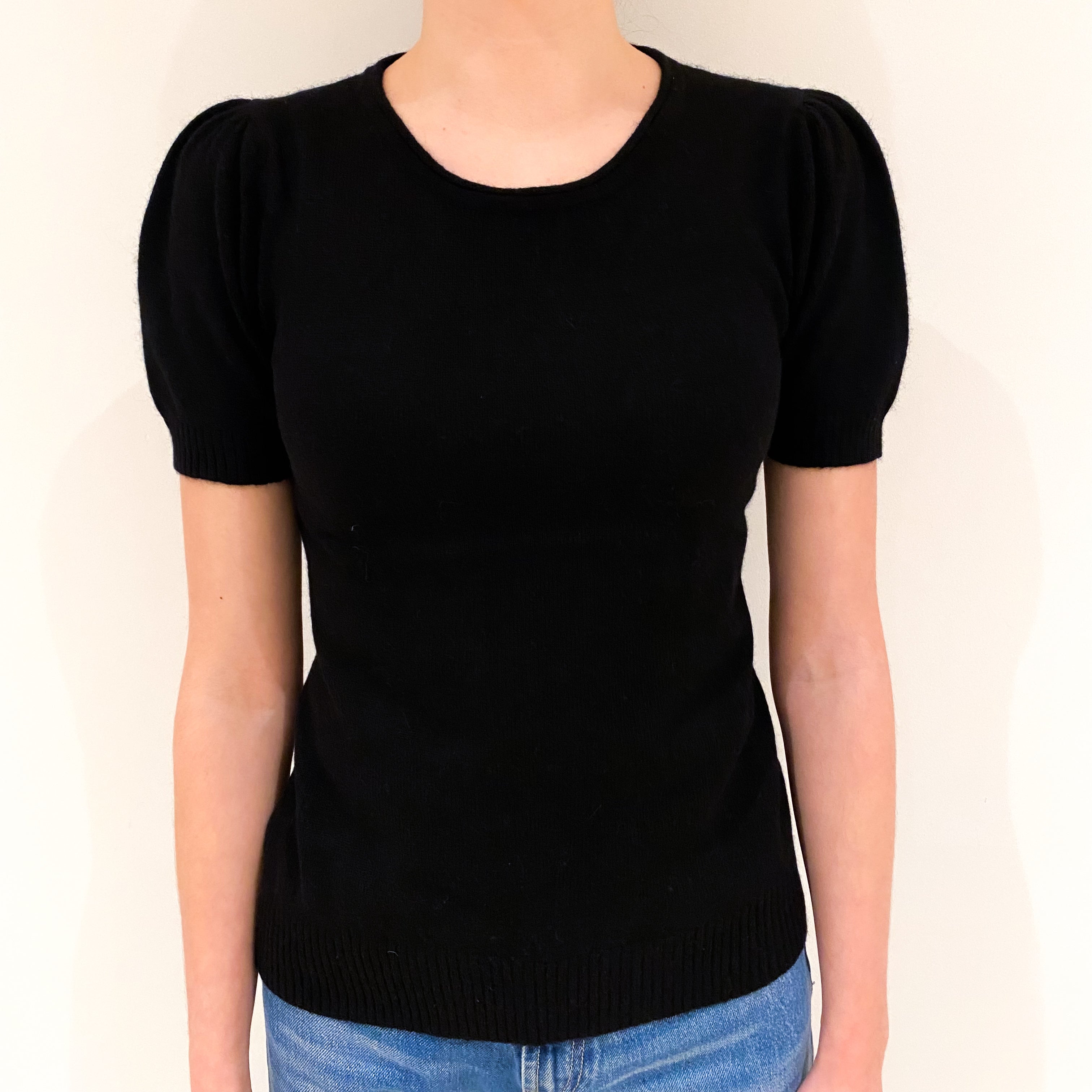 Black Cashmere Short Sleeved Crew Neck Jumper Extra Small