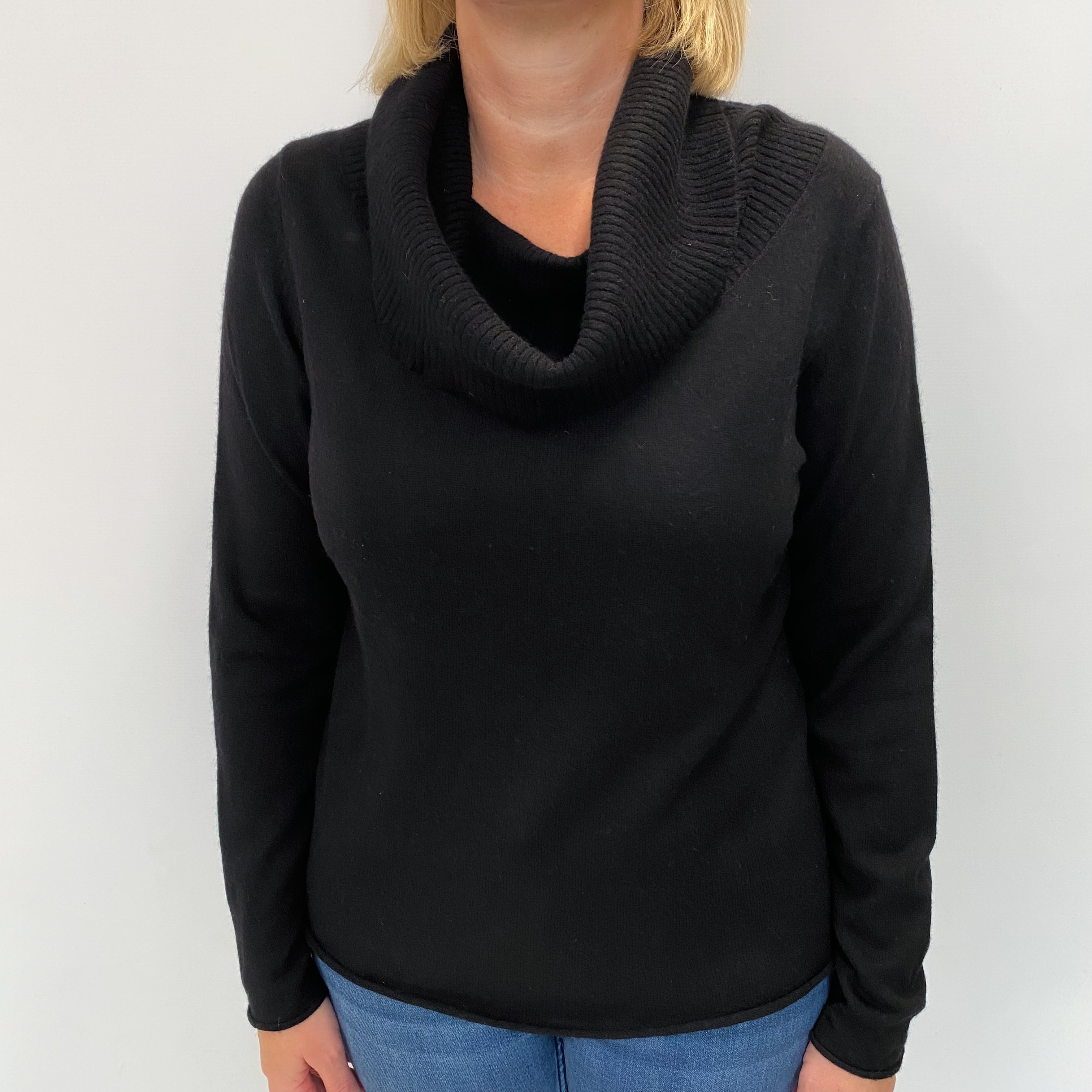 Black Cashmere Cowl Neck Jumper Large
