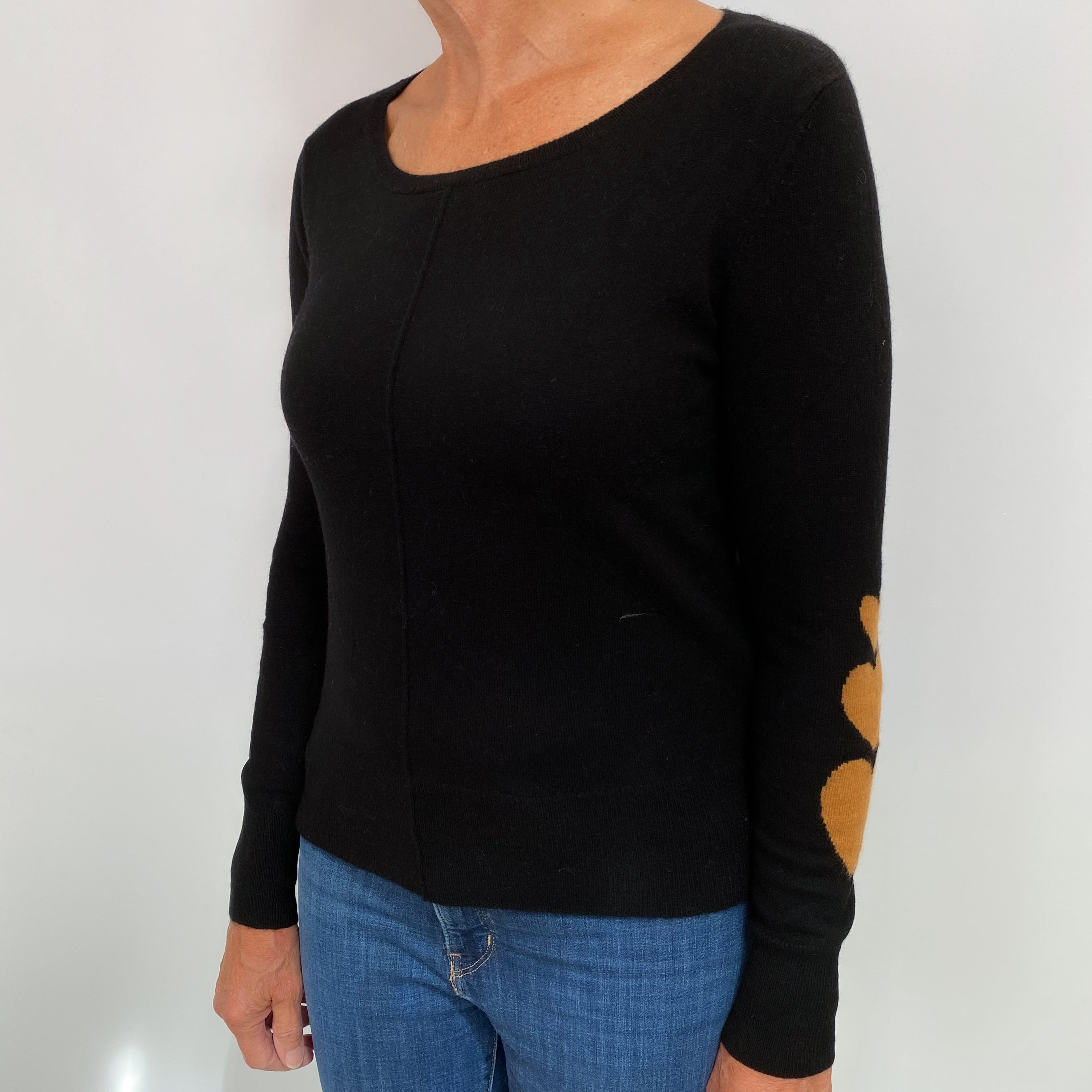Black Heart Sleeve Cashmere Crew Neck Jumper Medium