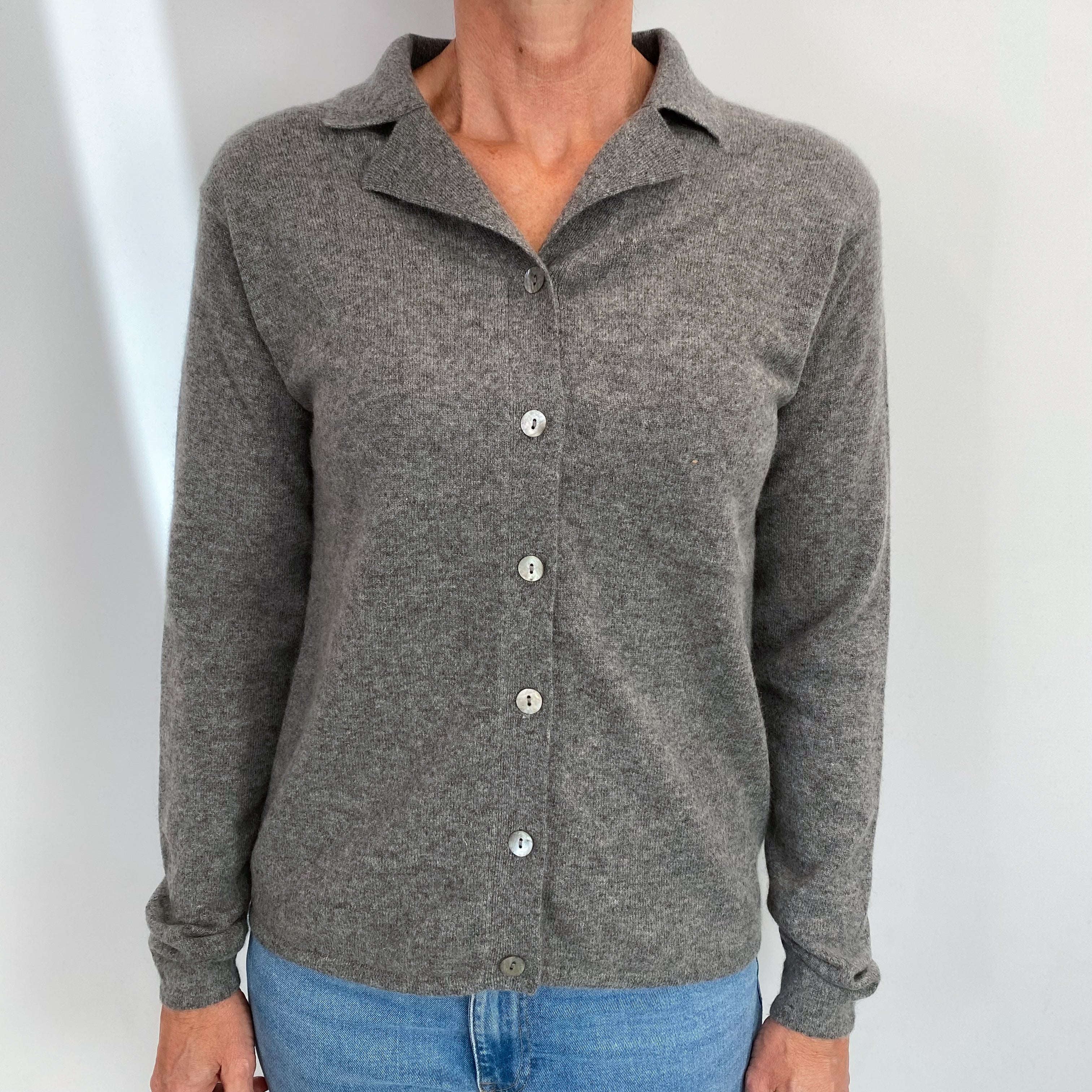 Steel Grey Cashmere Collared Neck Cardigan Small