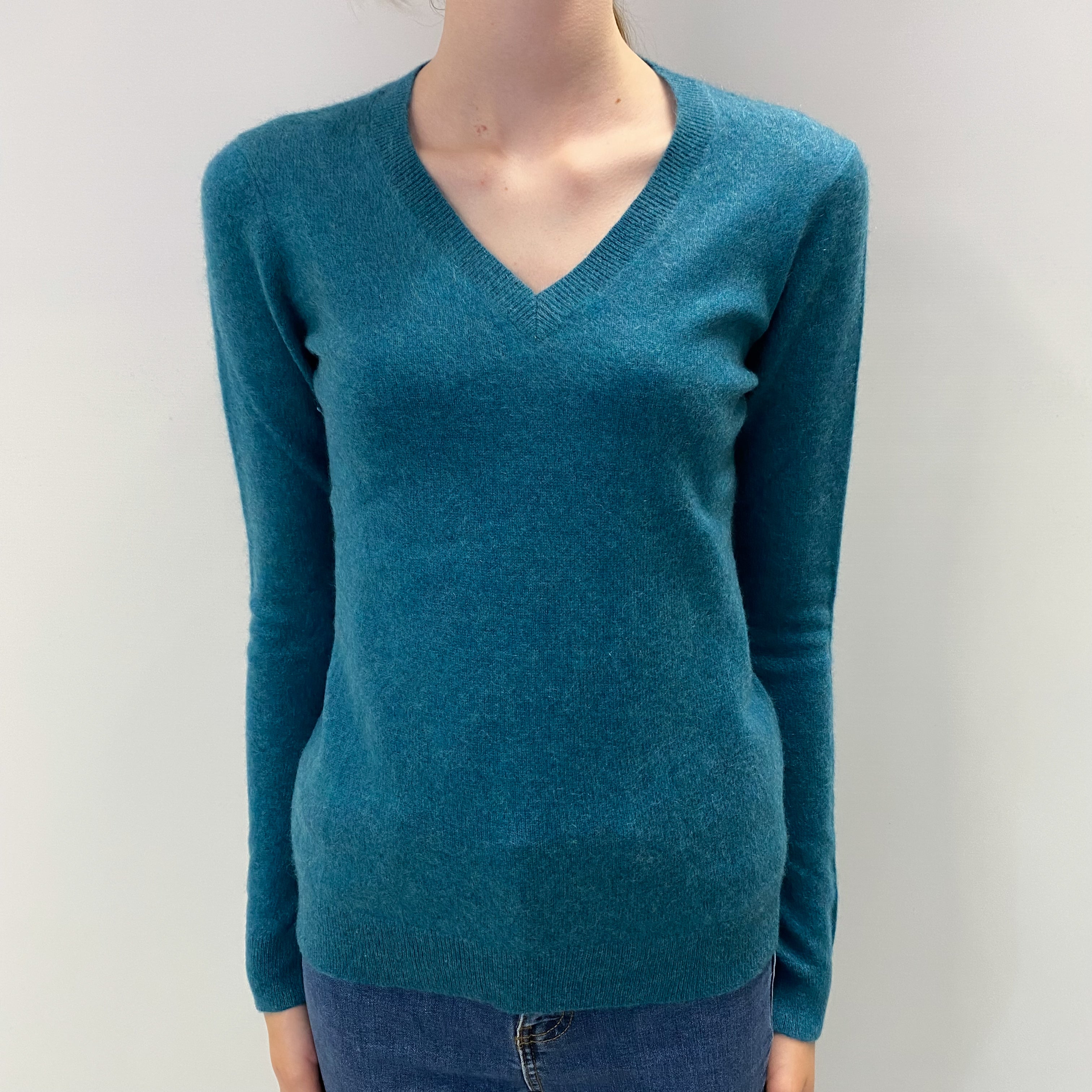 Deep Ocean Blue Cashmere V Neck Jumper Extra Small
