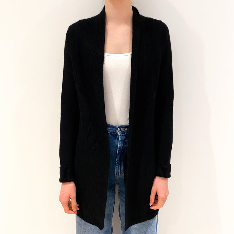 Black Cashmere Edge To Edge Cardigan with Pockets Extra Small