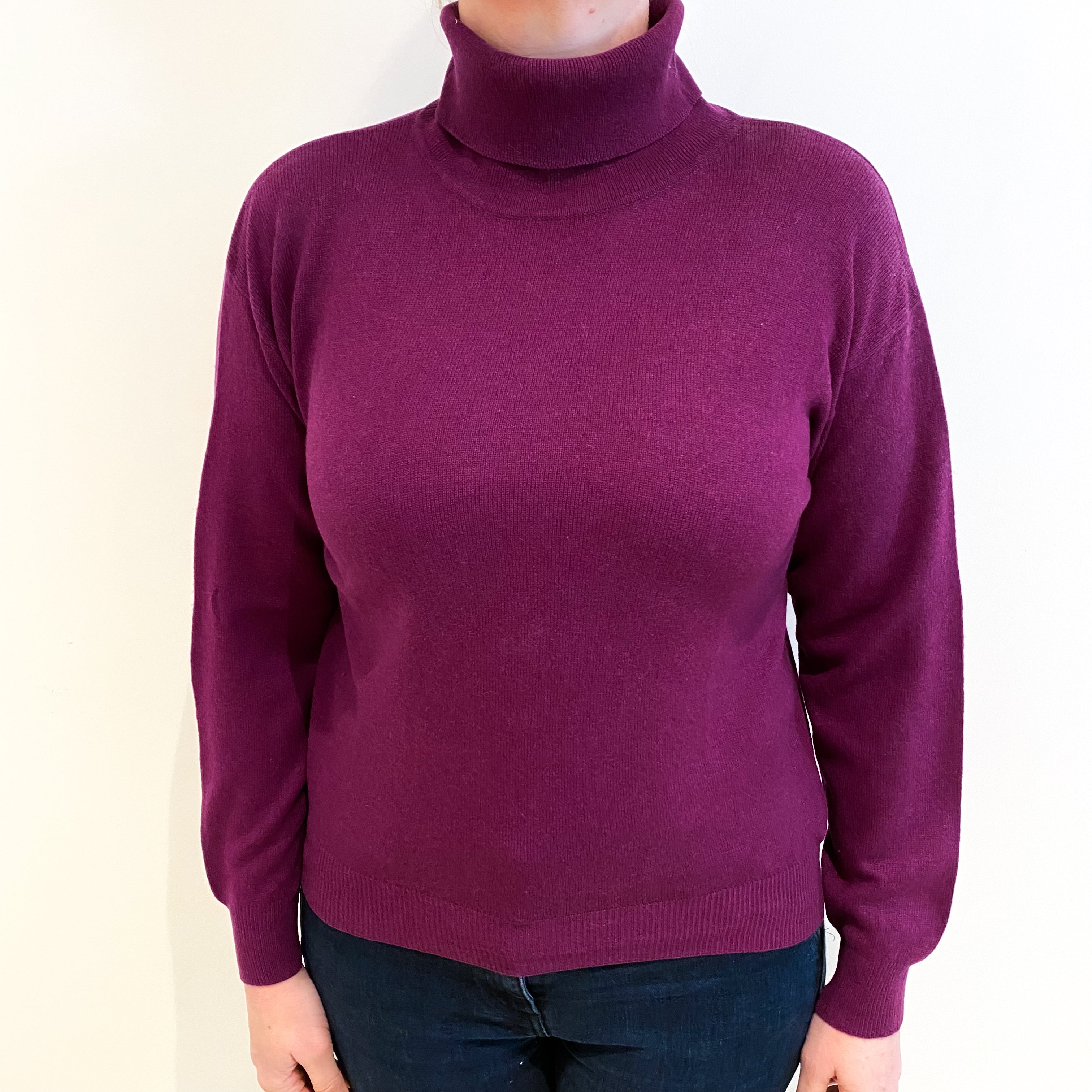 Plum Purple Cashmere Polo Neck Jumper Large