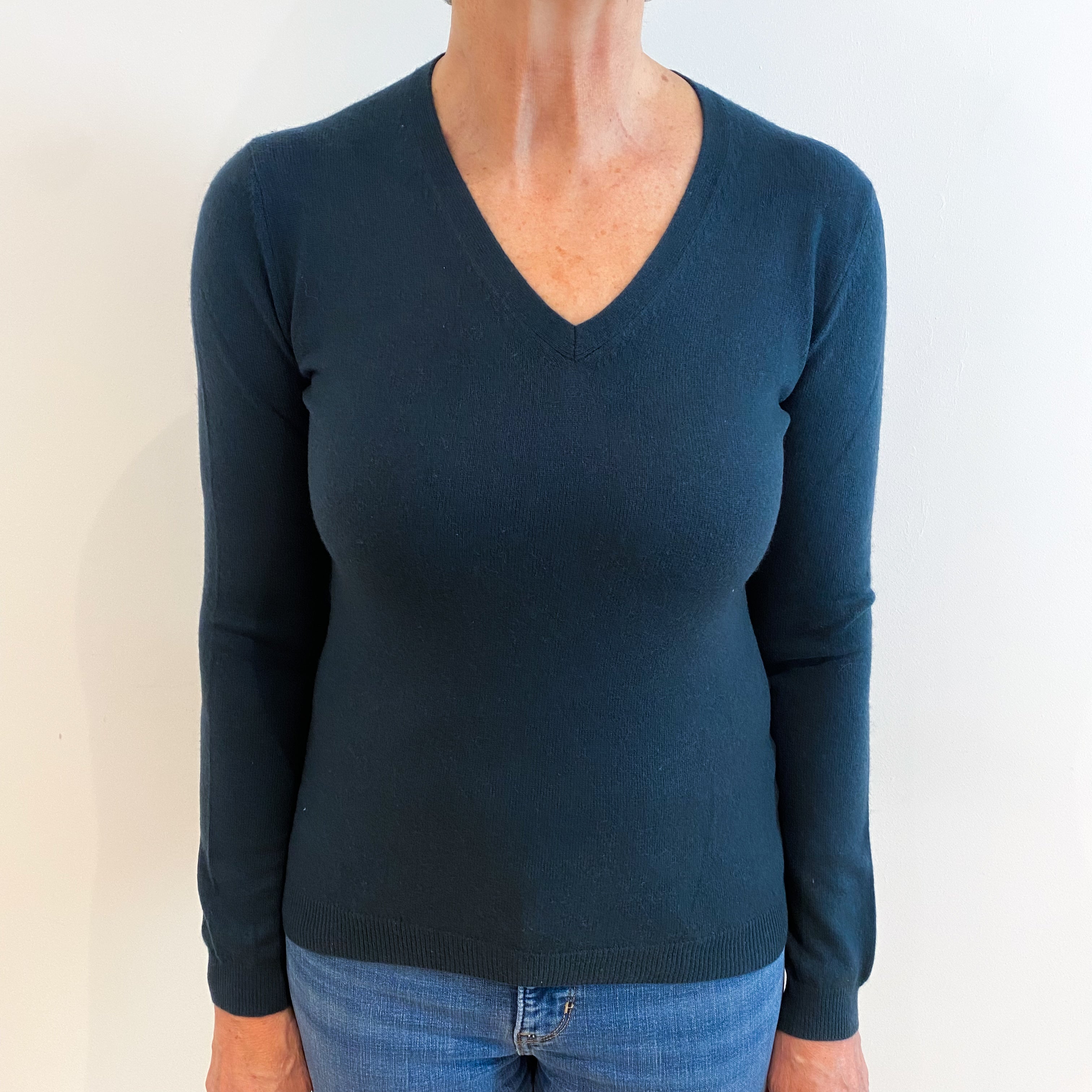 Petrol Blue Cashmere V Neck Jumper Medium