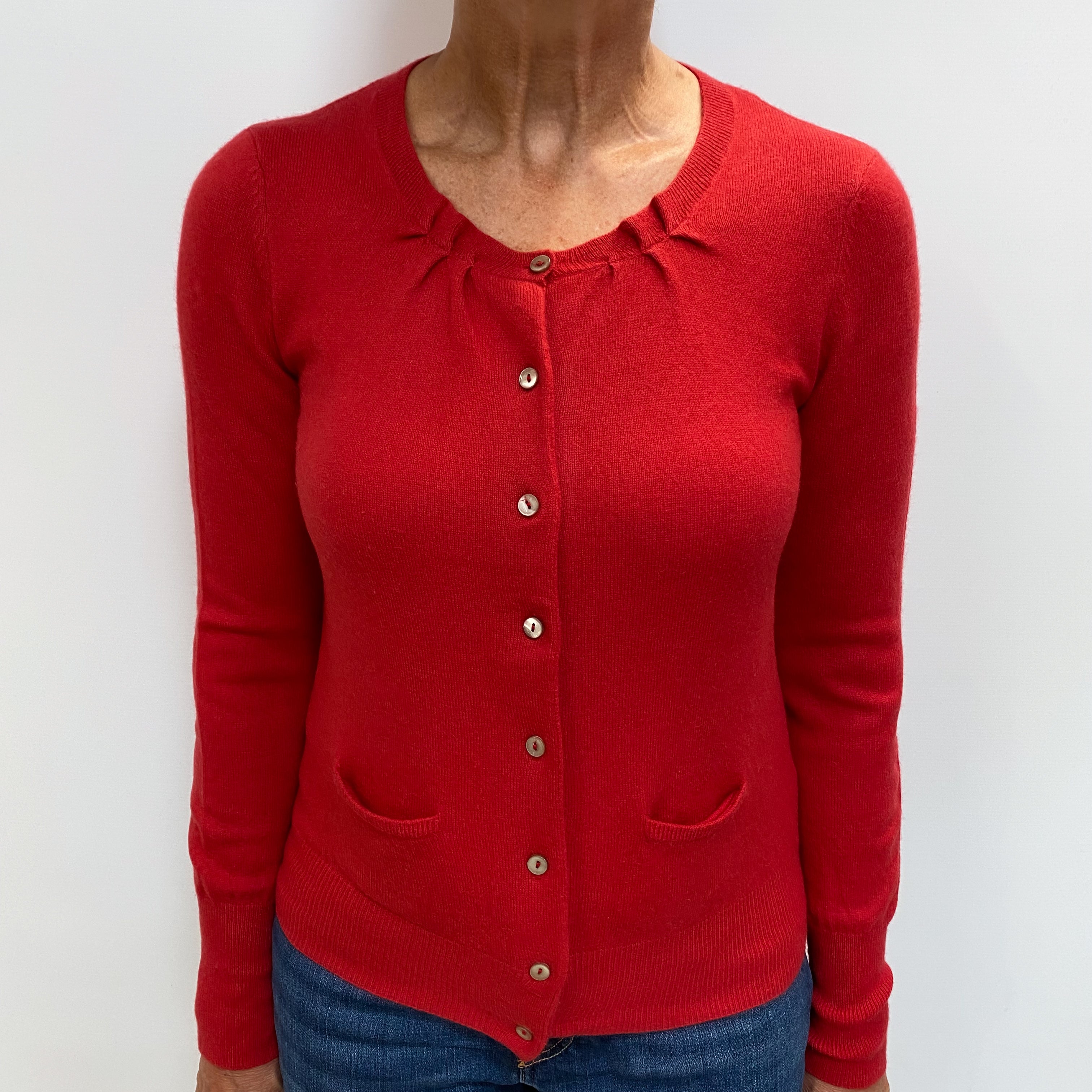 Berry Red Cashmere Crew Cardigan Medium