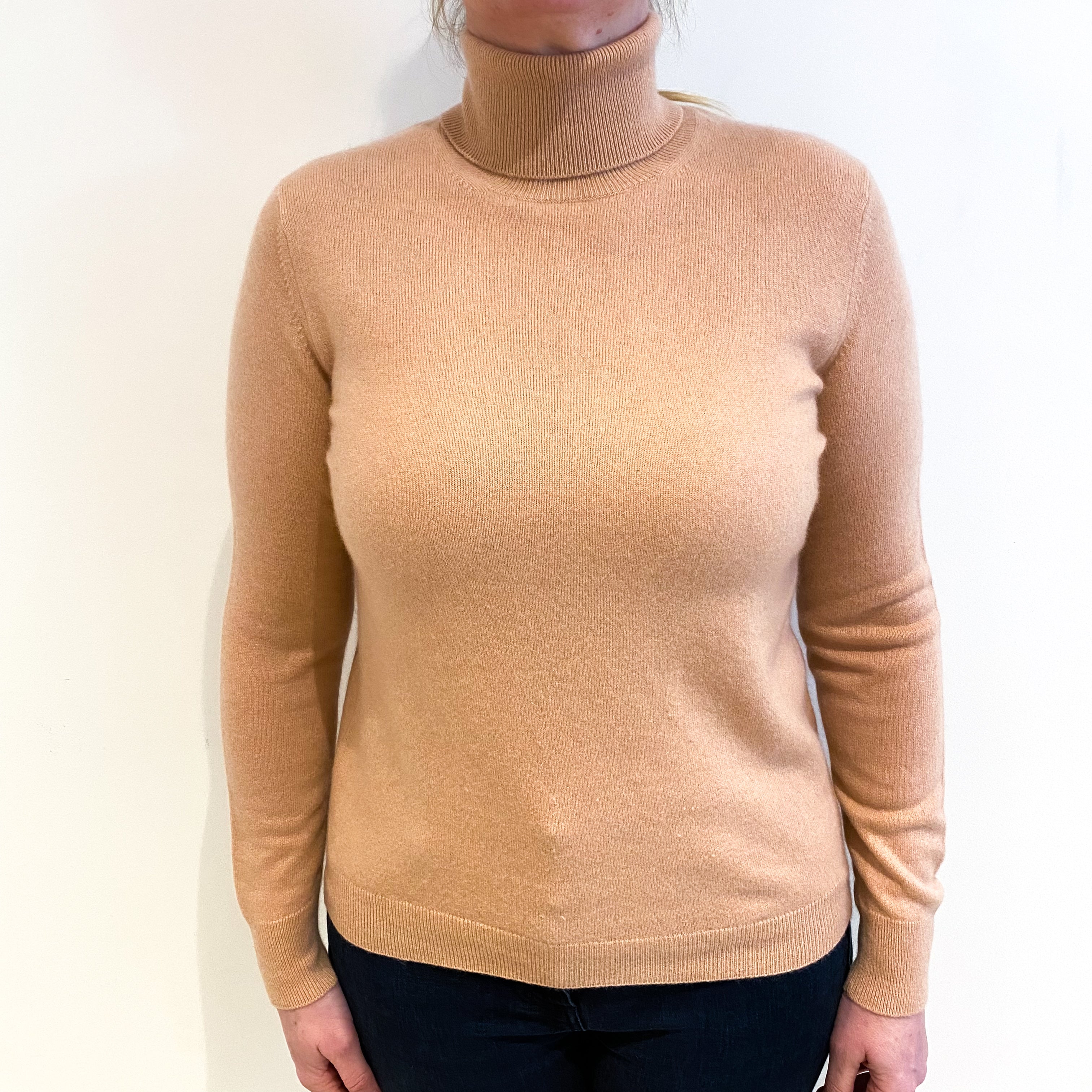 Peach Orange Cashmere Polo Neck Jumper Large