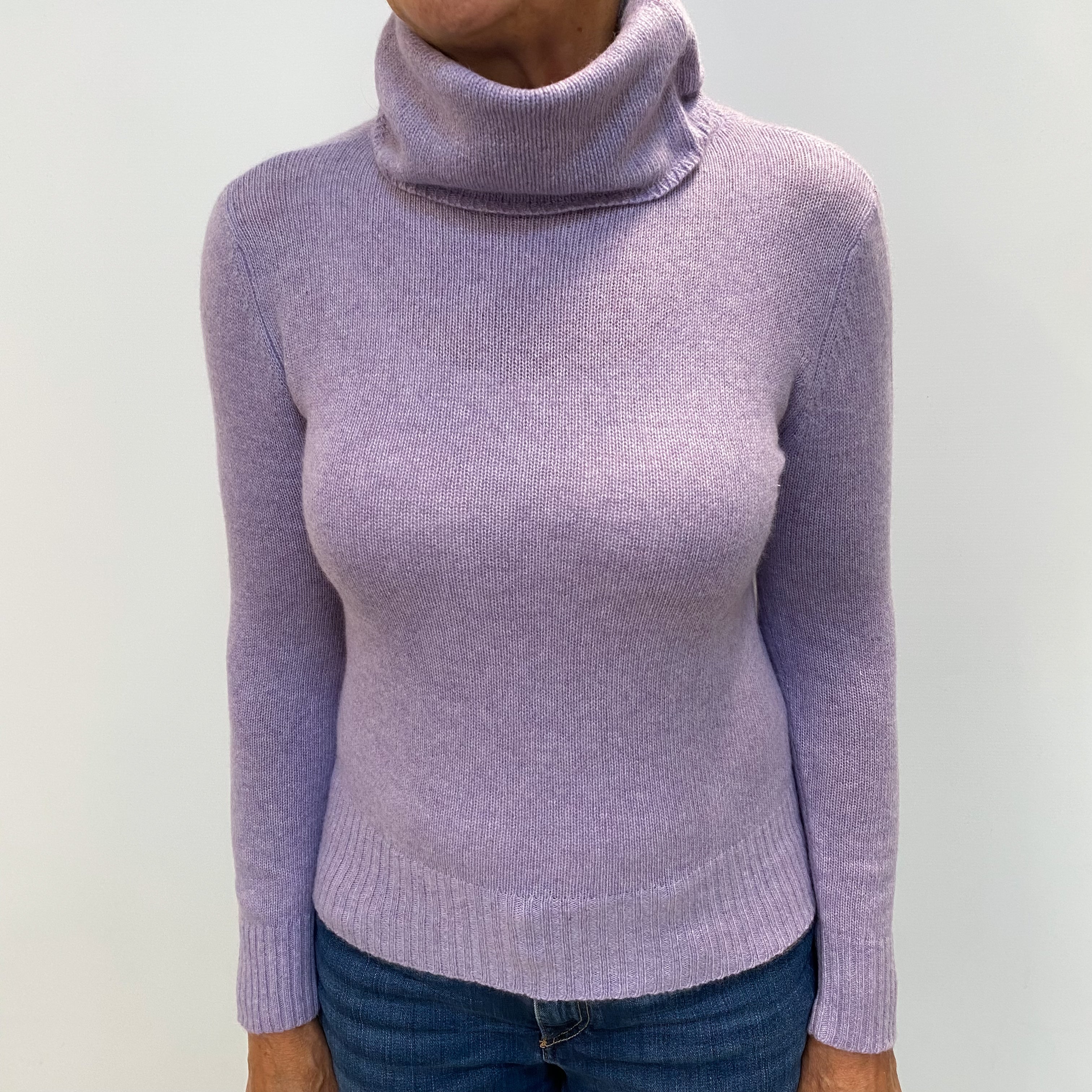 Lavender Purple Cashmere Polo Neck Jumper Medium