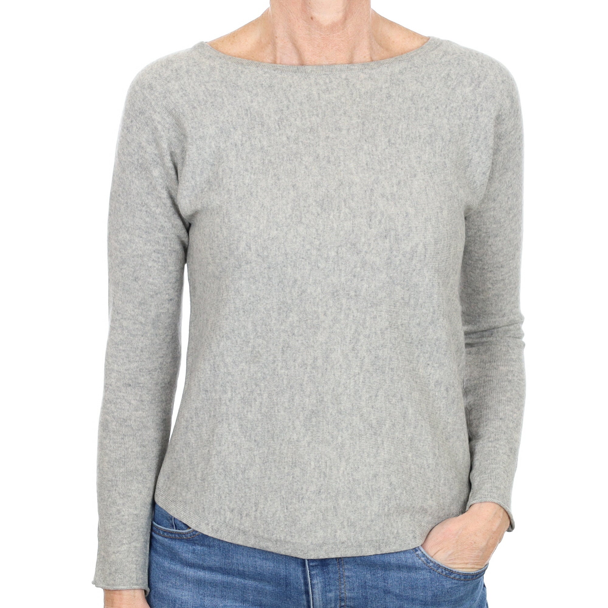 Smoke Grey Batwing Cashmere Crew Neck Jumper Small