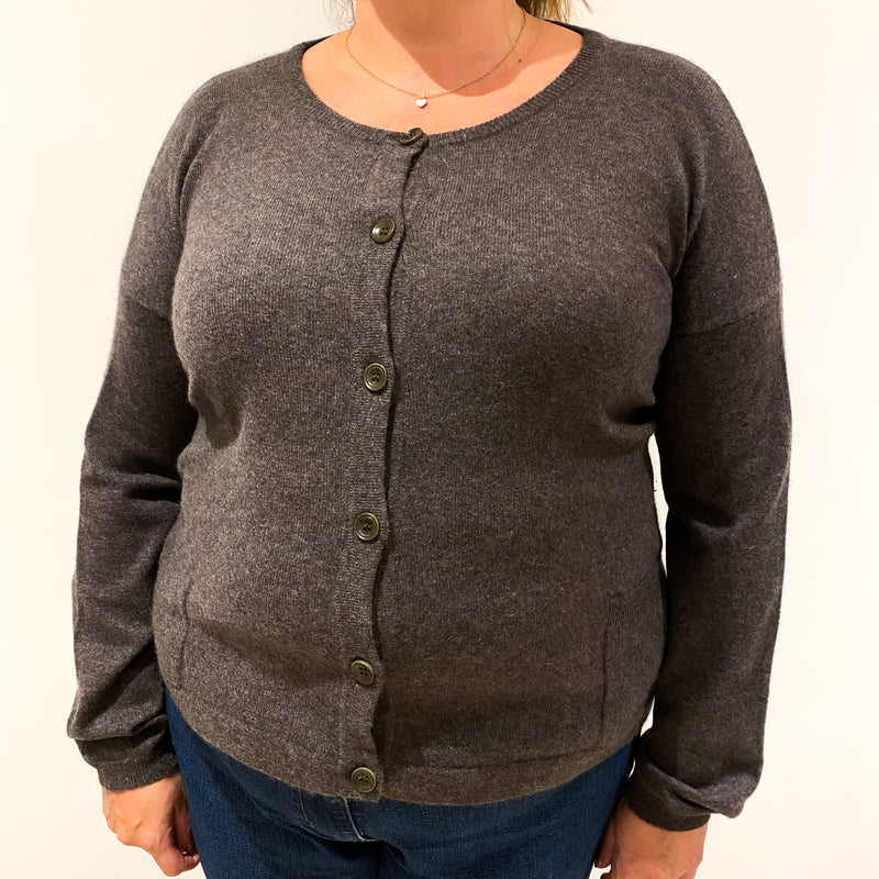 Muted Brown Cashmere Cardigan with Pockets Extra Large