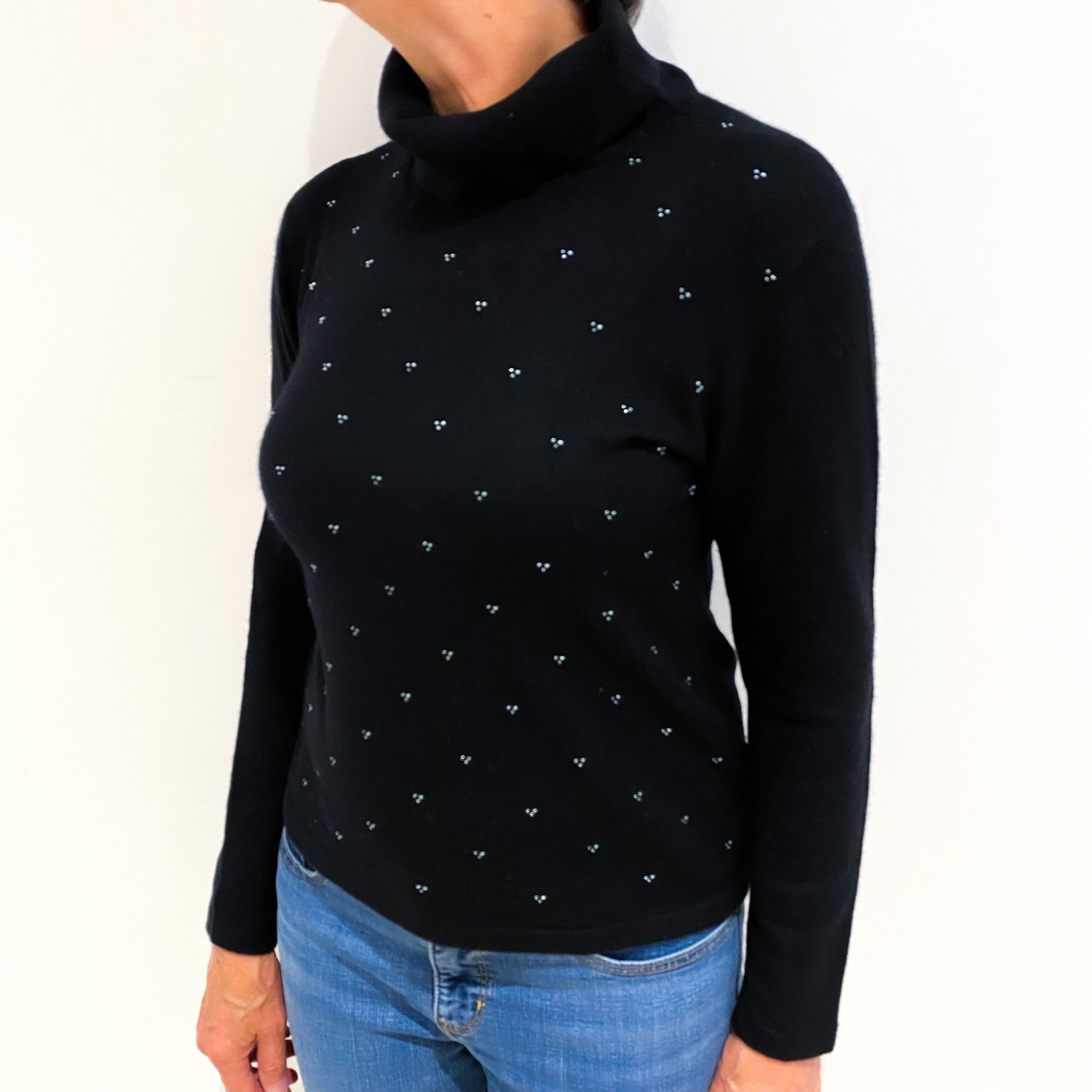 Black Cashmere Polo Neck Jumper Medium