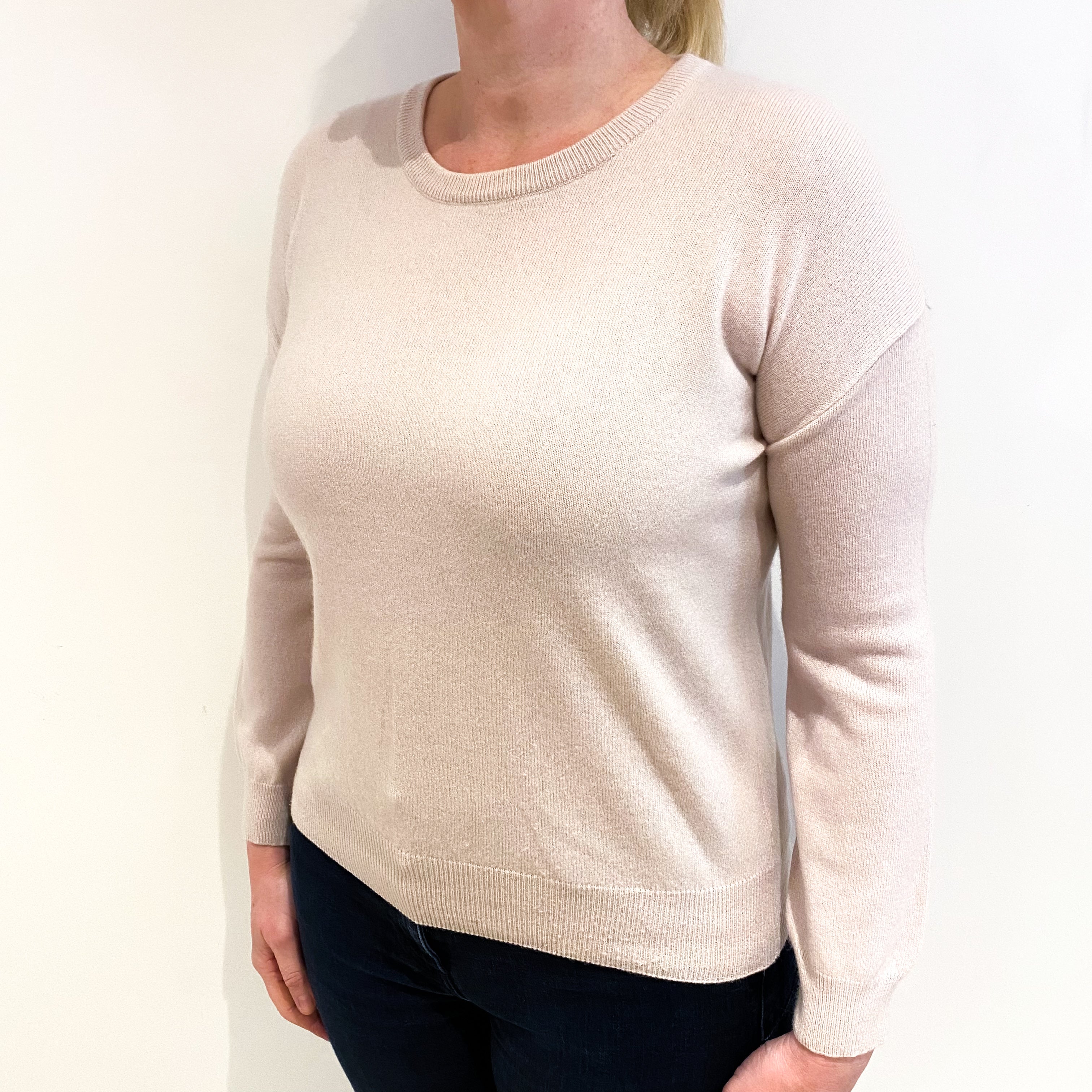 Alabaster Beige Cashmere Crew Neck Jumper Large