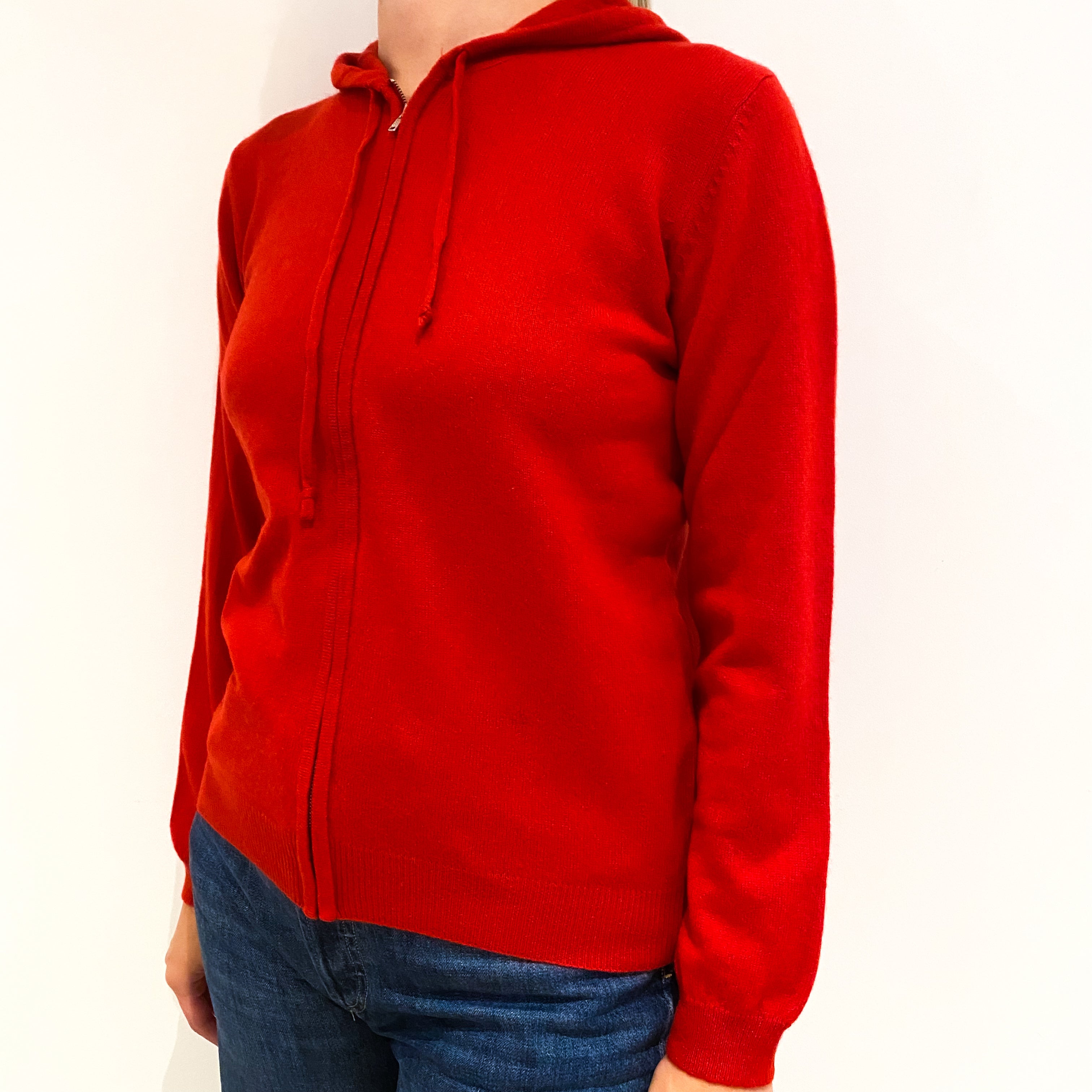 Scarlet Red Cashmere Zip Up Hoodie Medium