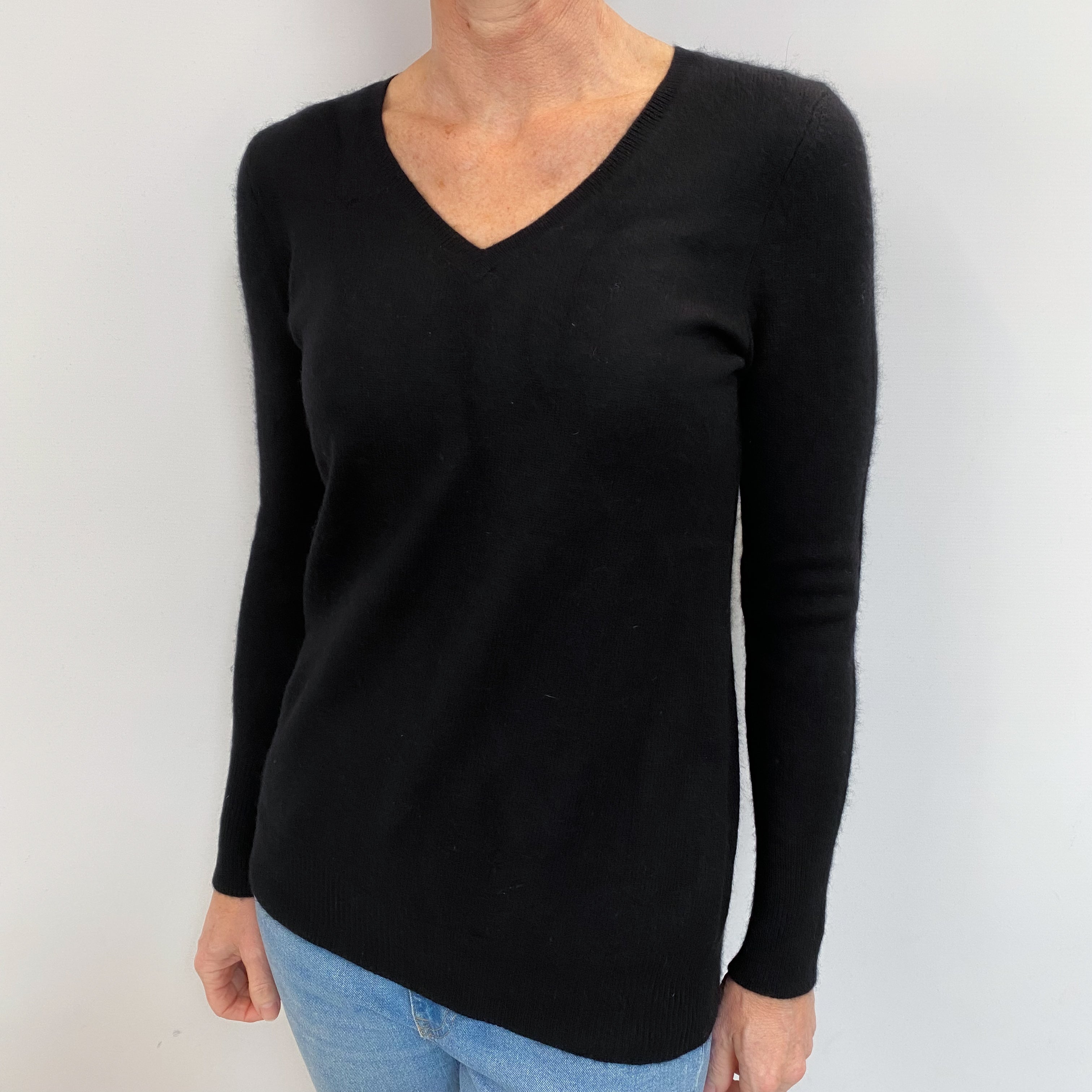 Black Cashmere V Neck Jumper Small