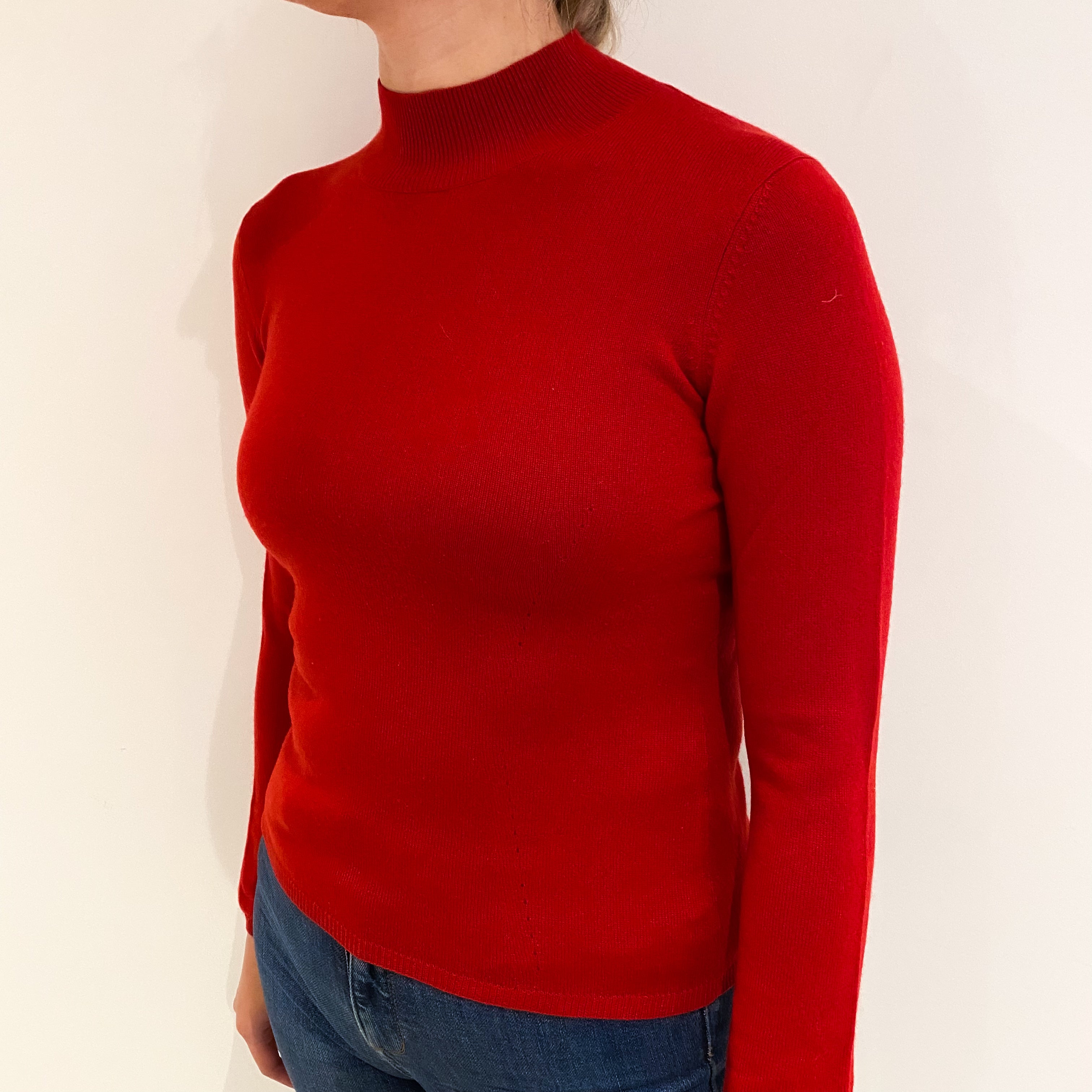 Post Box Red Cashmere Turtle Neck Jumper Small