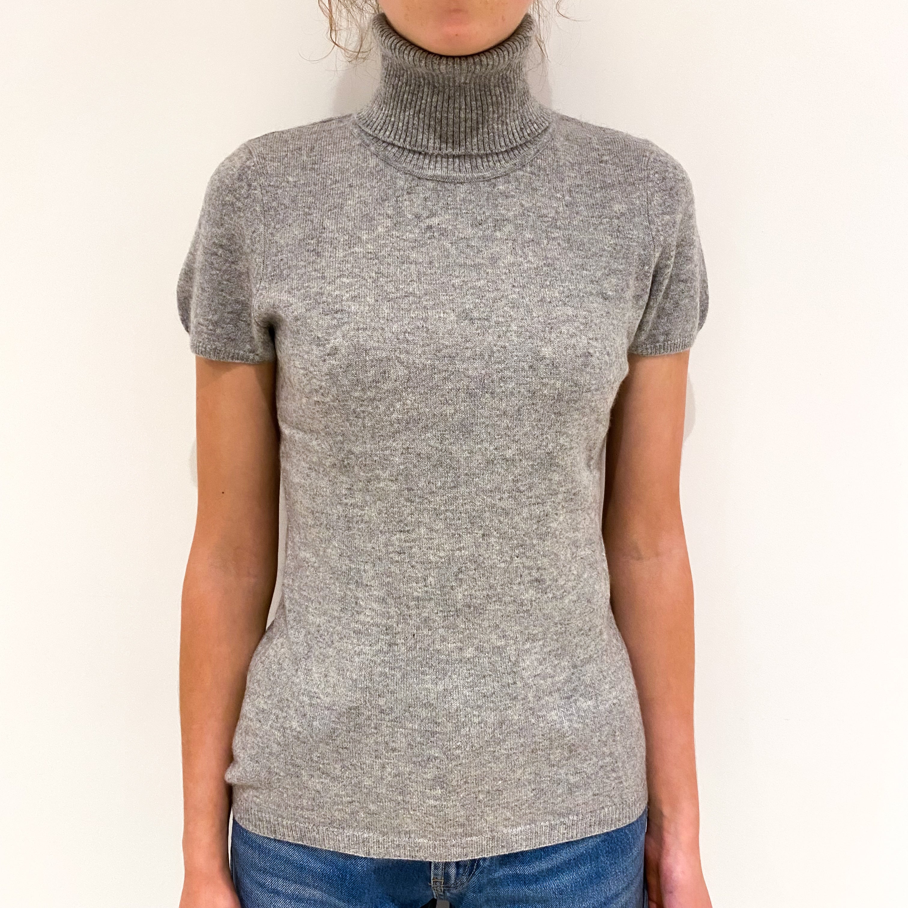Grey Cashmere Polo Neck Jumper Extra Small