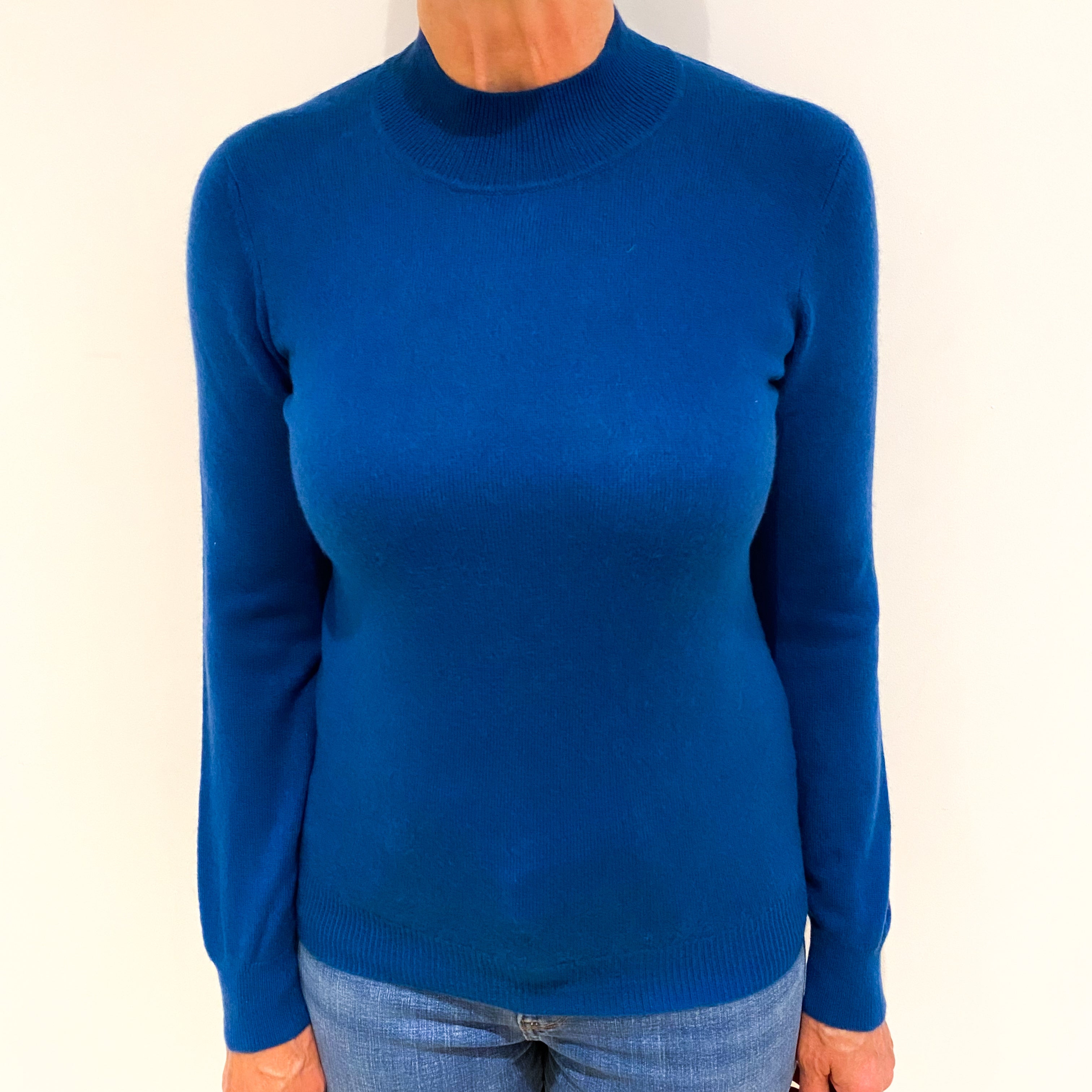 Petrol Blue Cashmere Turtle Neck Jumper Medium