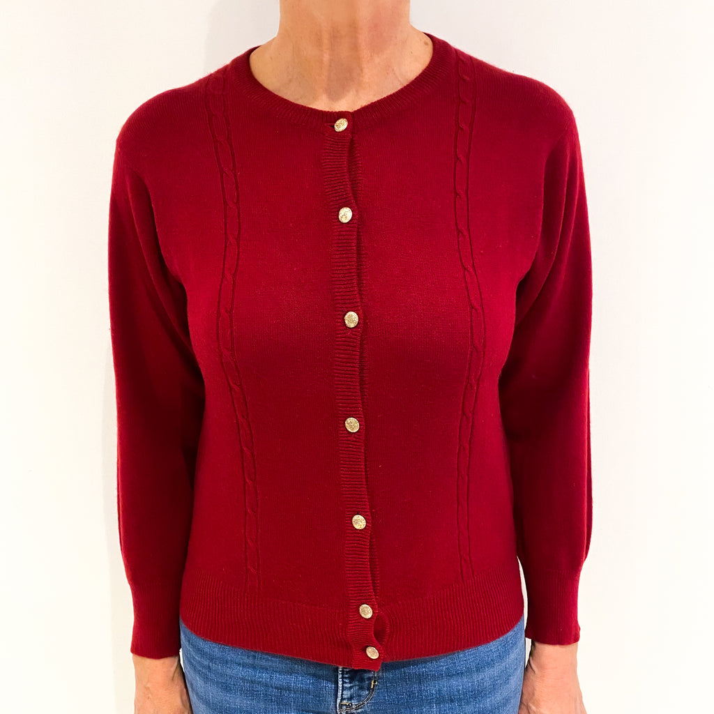 Garnet Red Cashmere Crew Neck Cardigan Medium