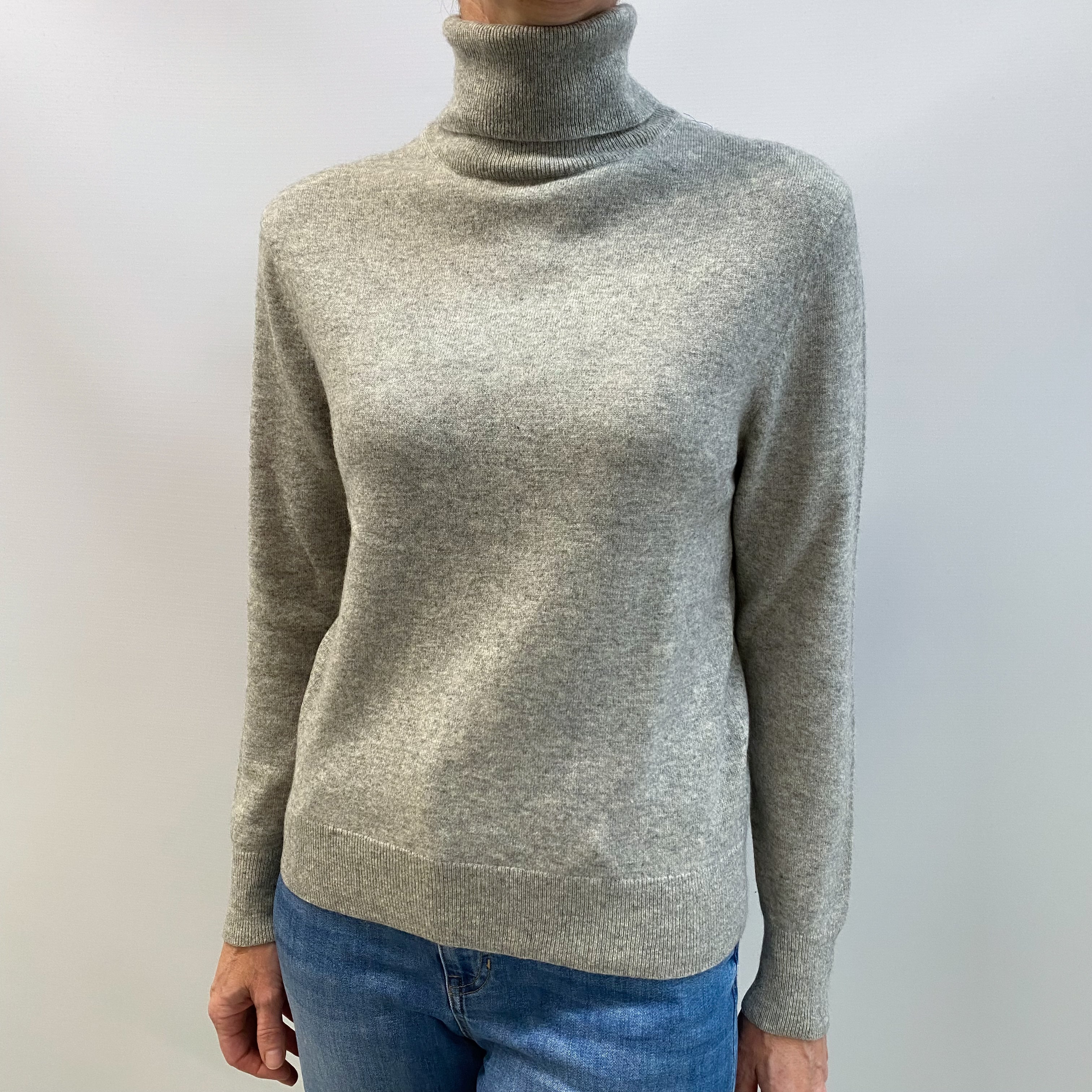 Smoke Grey Cashmere Polo Neck Jumper Small