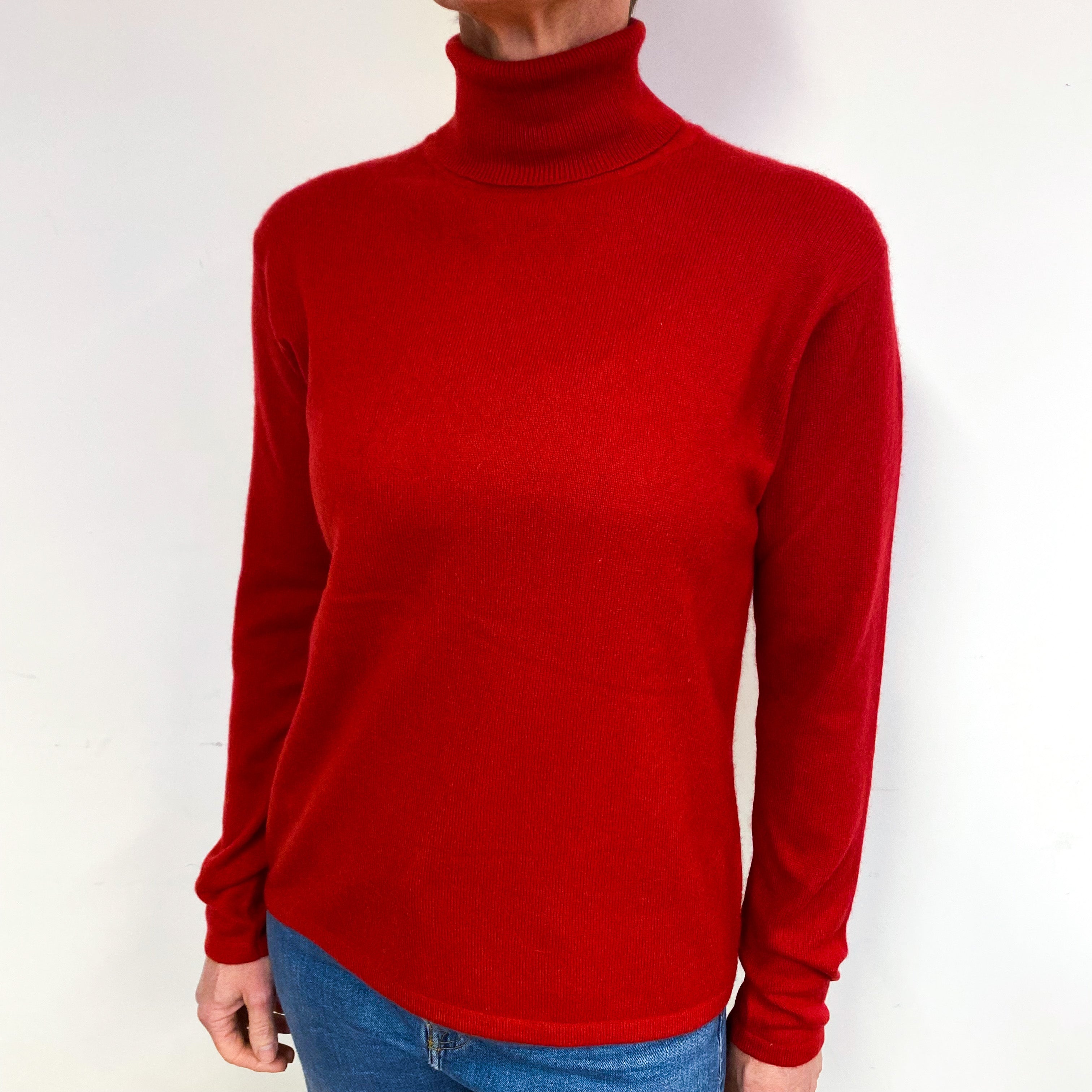 Scarlett Red Cashmere Polo Neck Jumper Medium