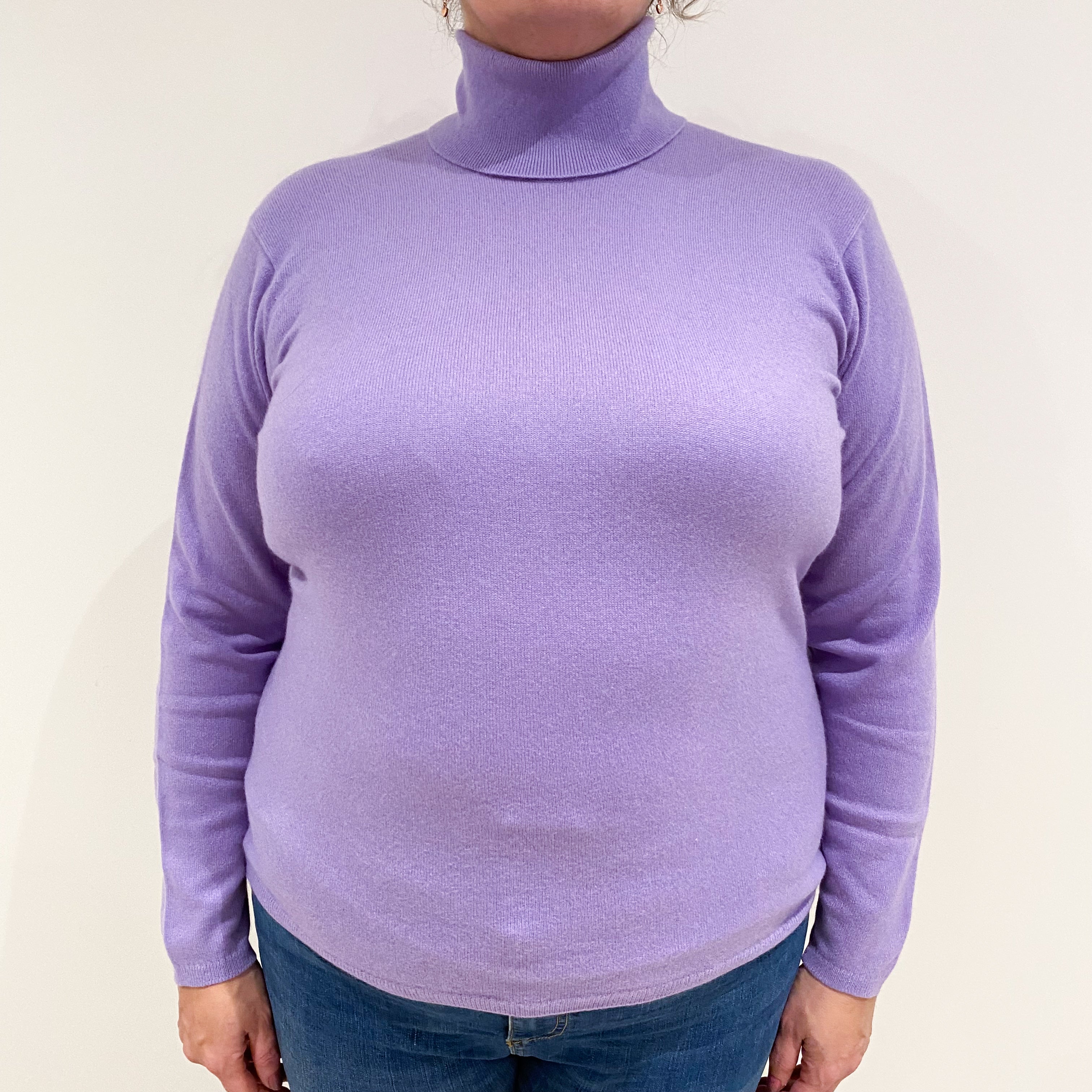 Lavender Purple Cashmere Polo Neck Jumper Extra Large