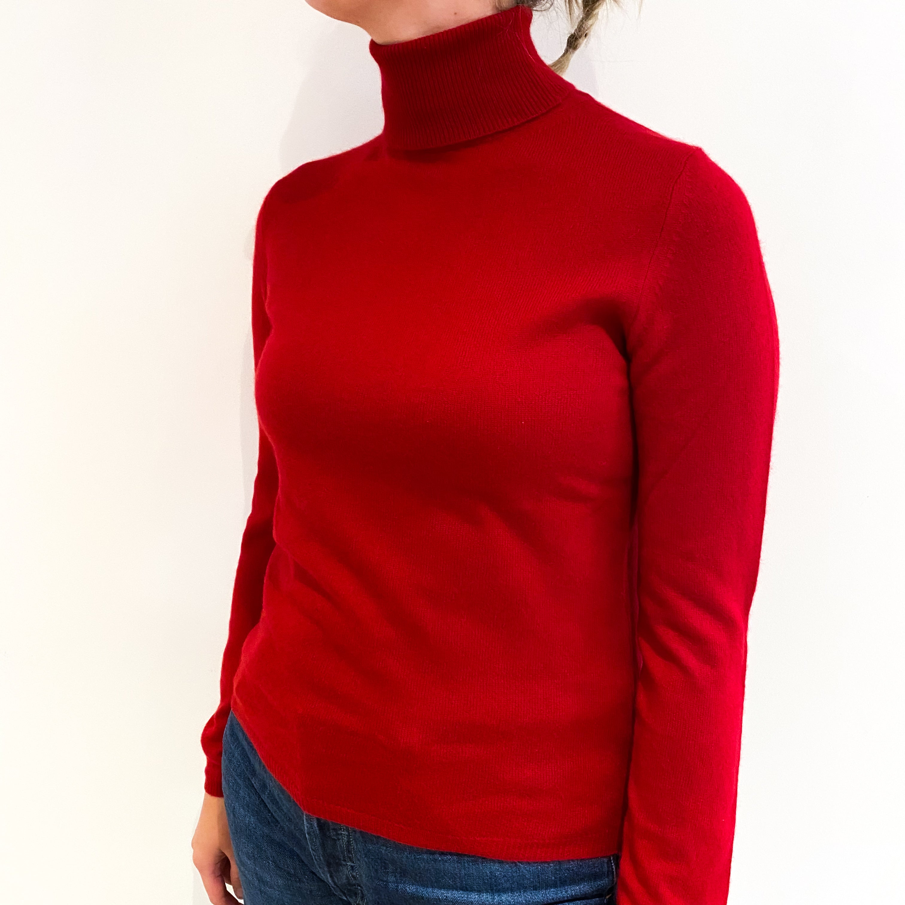 Post Box Red Cashmere Polo Neck Jumper Small
