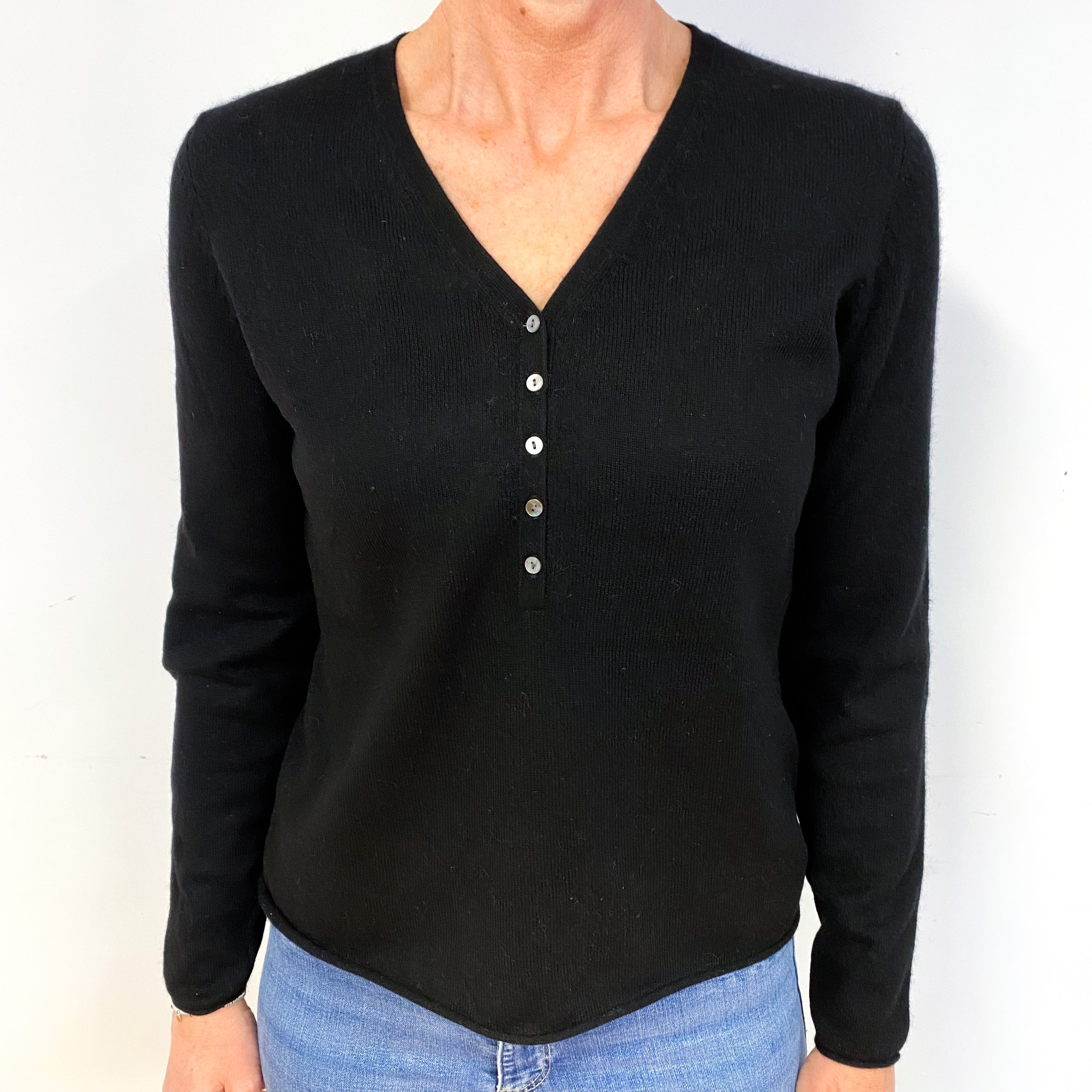 Black Cashmere V-Neck Jumper Medium