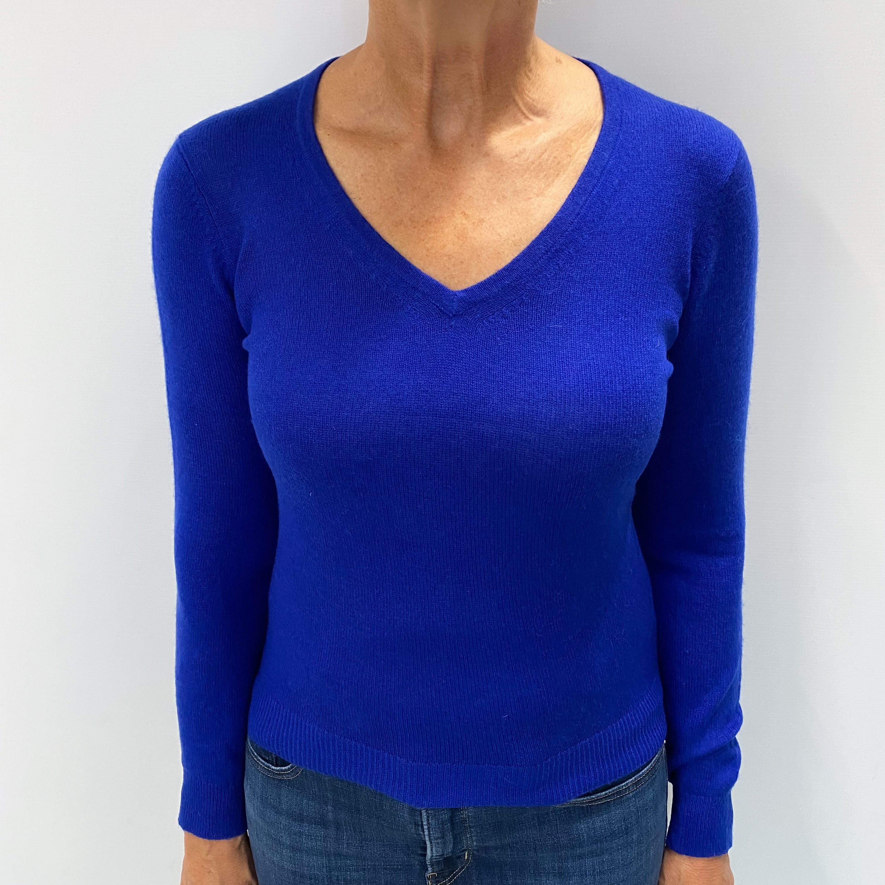 Indigo Blue Cashmere V Neck Jumper Medium