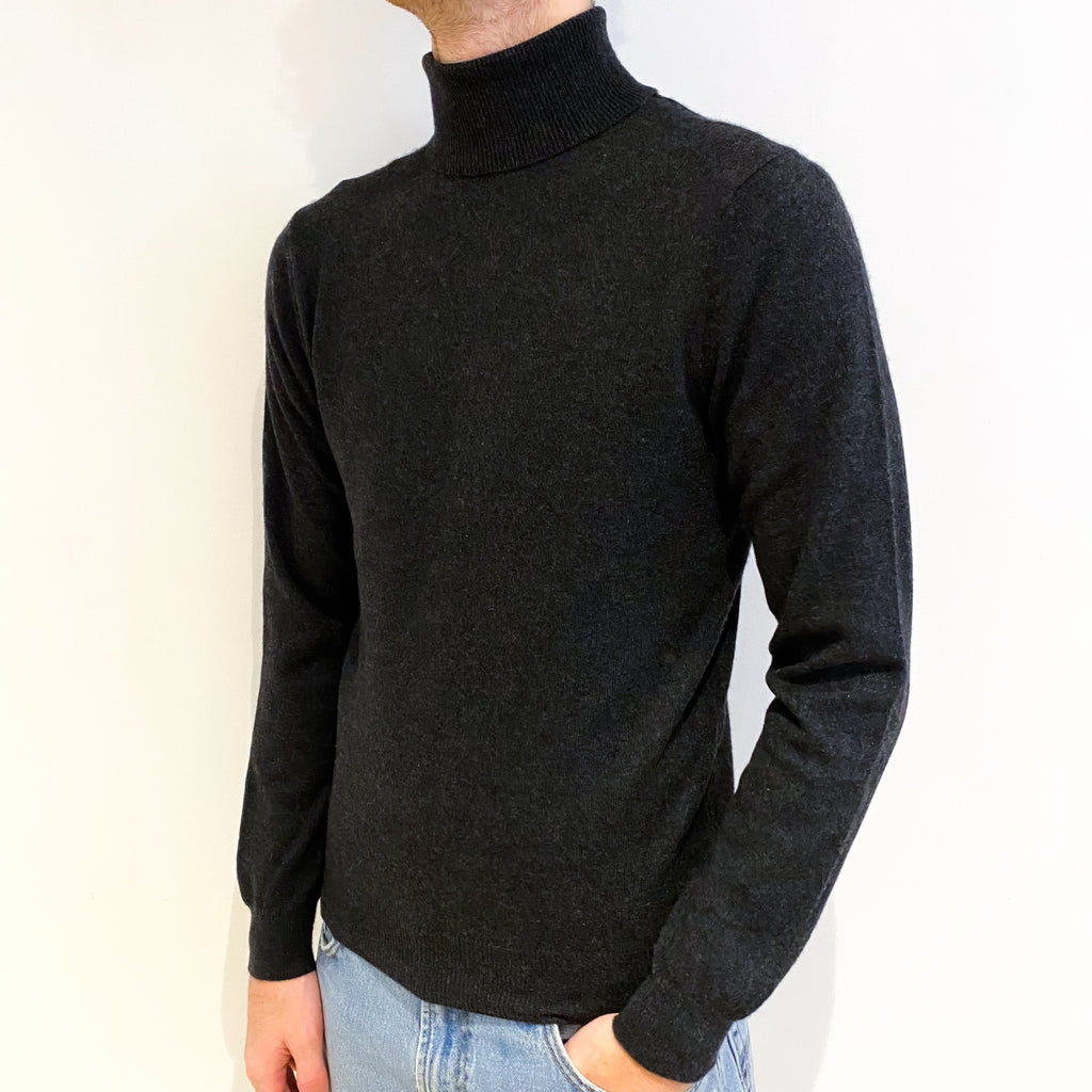 Men's Charcoal Grey Cashmere Polo Neck Jumper Medium