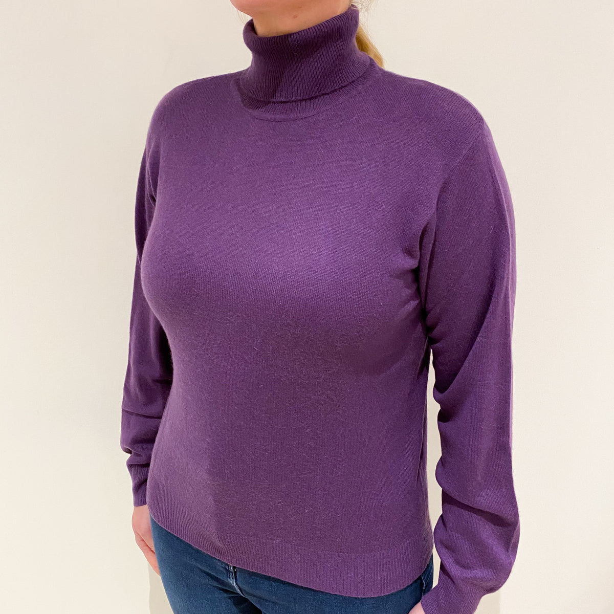 Blueberry Purple Cashmere Polo Neck Jumper Large