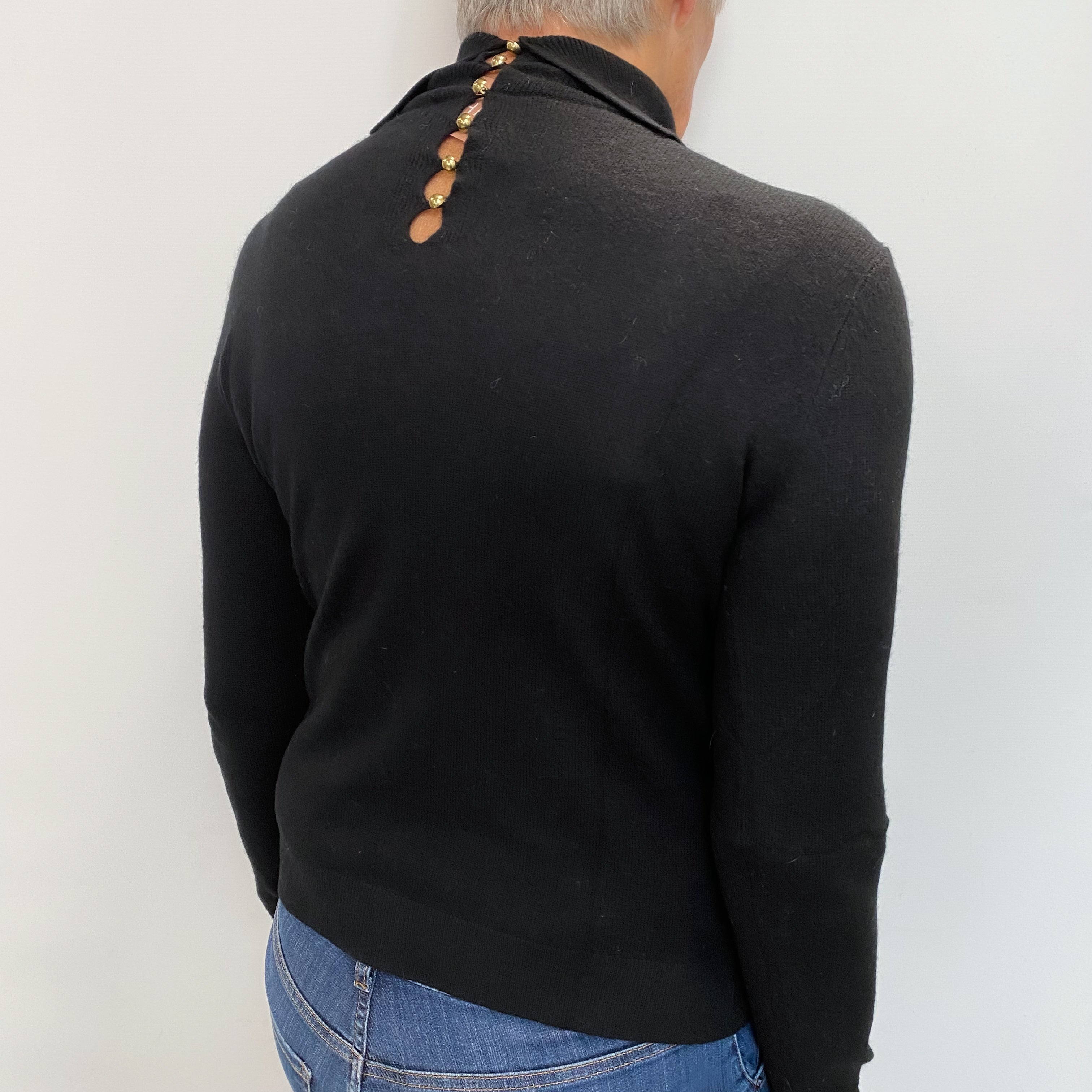 Black Cashmere Polo Neck Jumper Medium