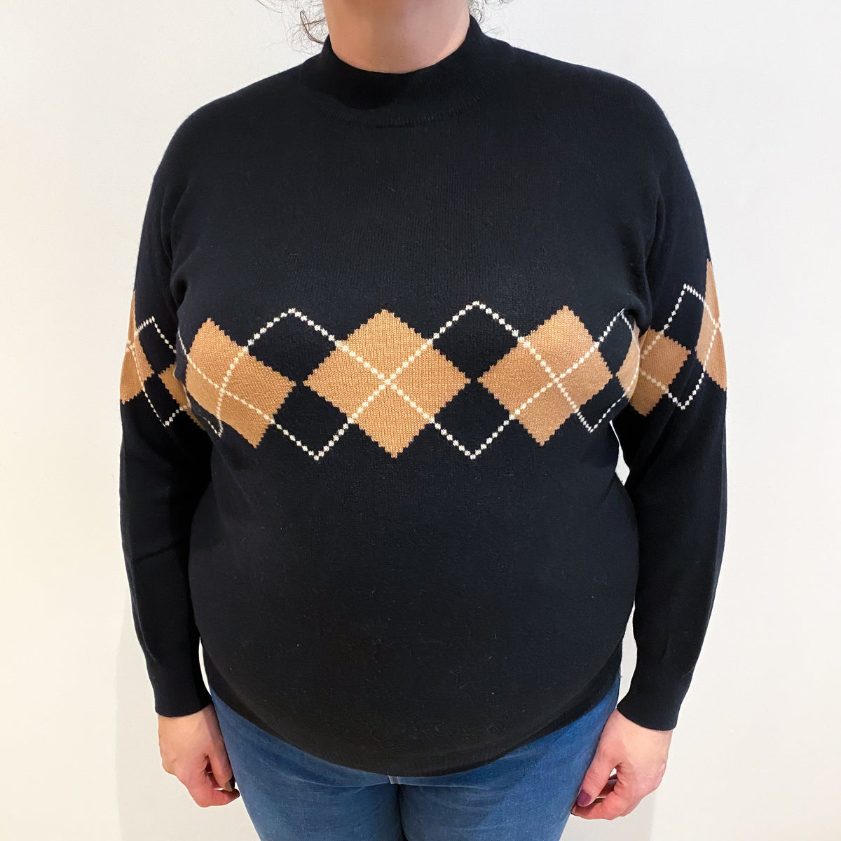 Black Pattern Cashmere Turtle Neck Jumper Extra Large