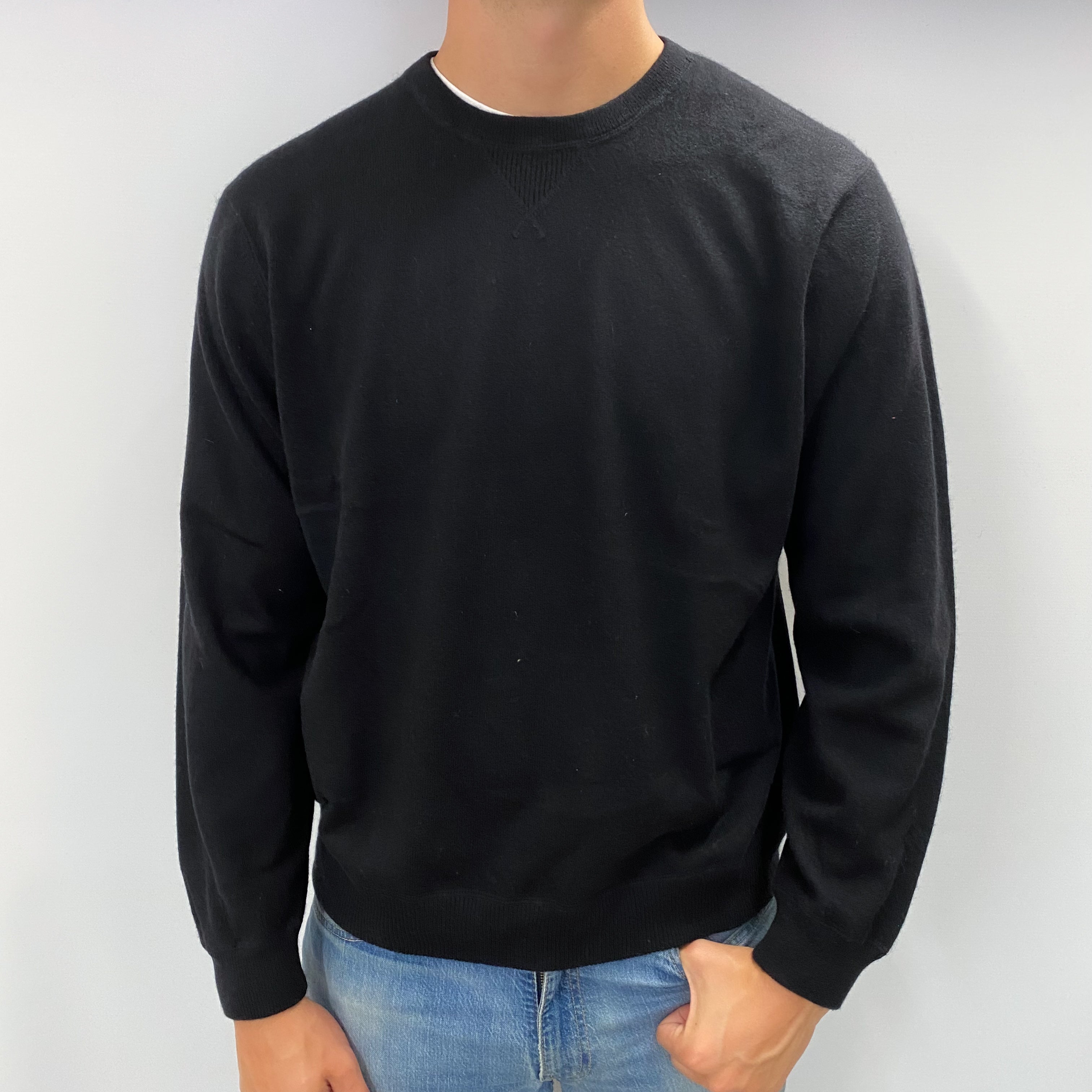 Men's Black Cashmere Crew Neck Jumper XL