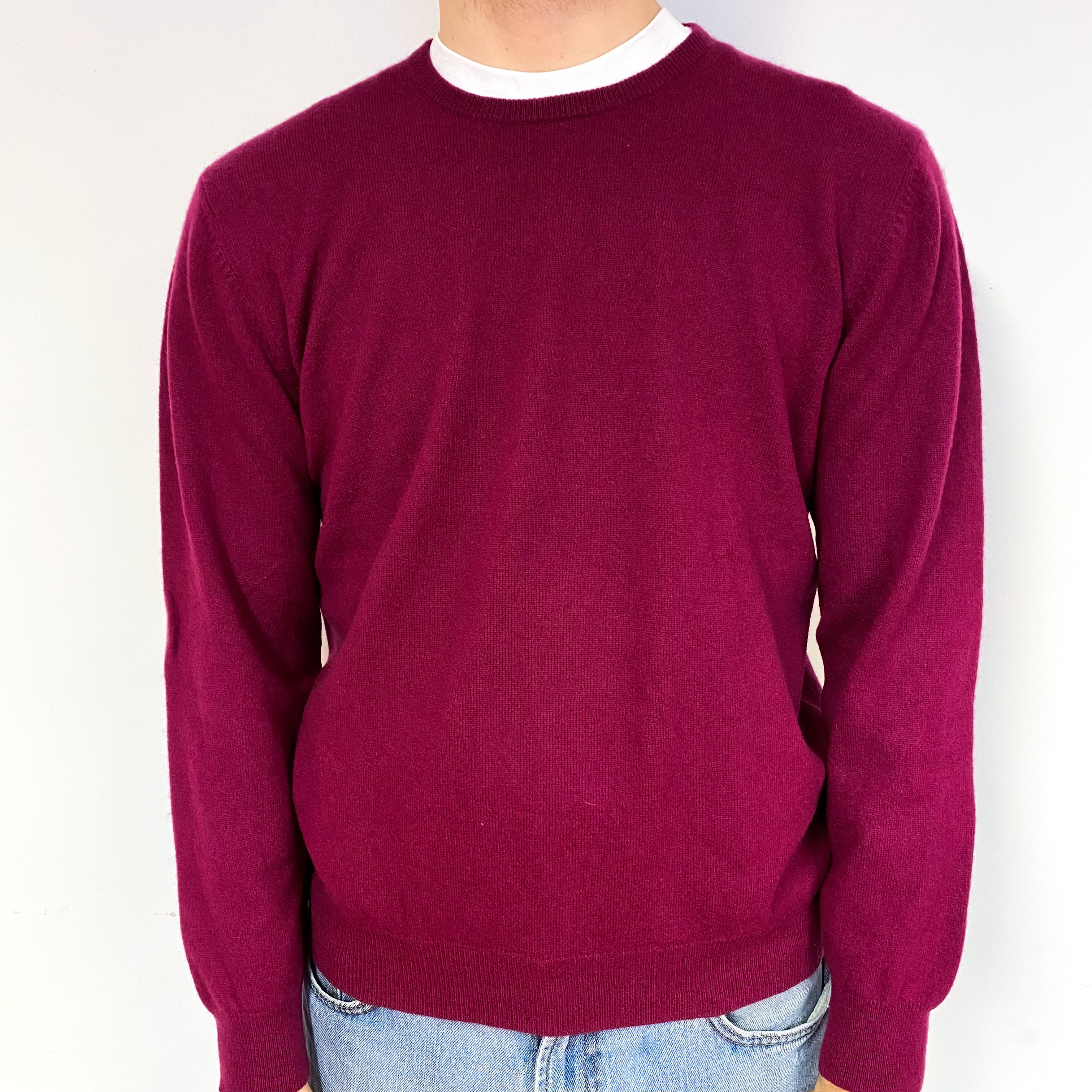 Men's Cherry Pink Cashmere Crew Neck Jumper Large