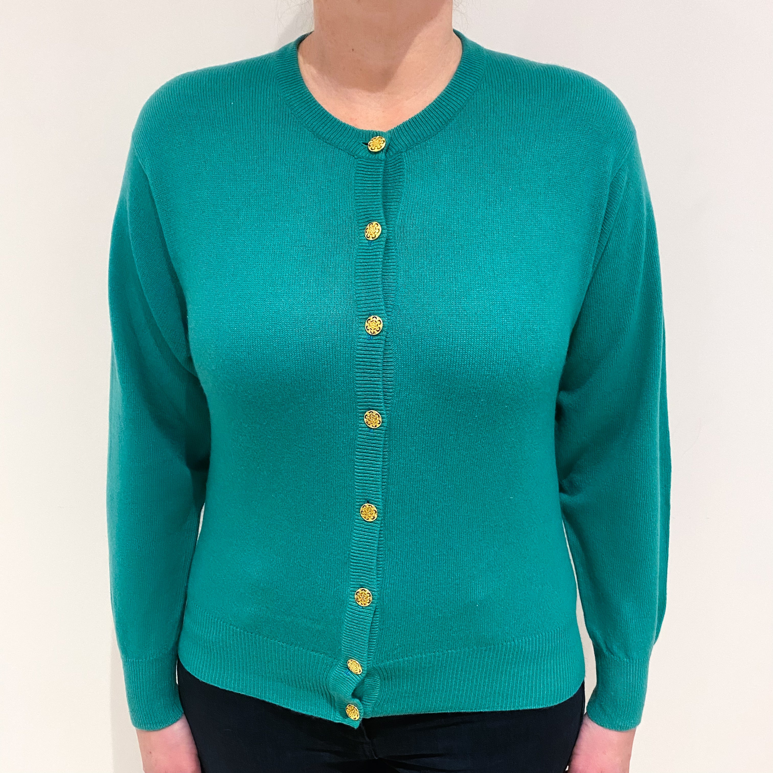 Jade Green Cashmere Crew Cardigan Large