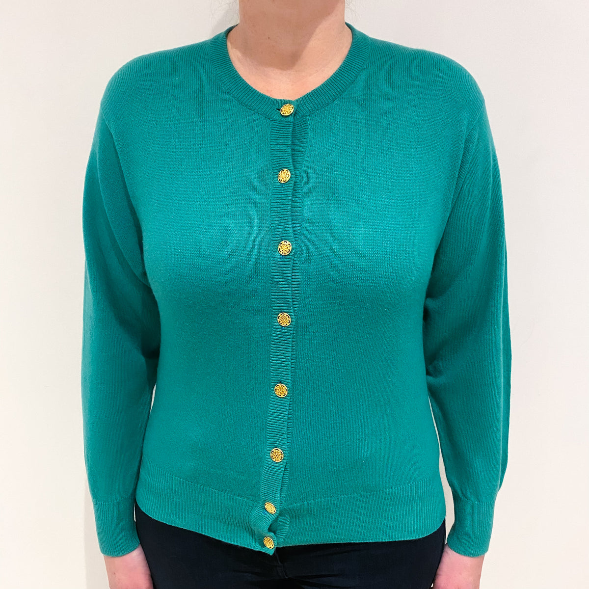 Jade Green Cashmere Crew Cardigan Large
