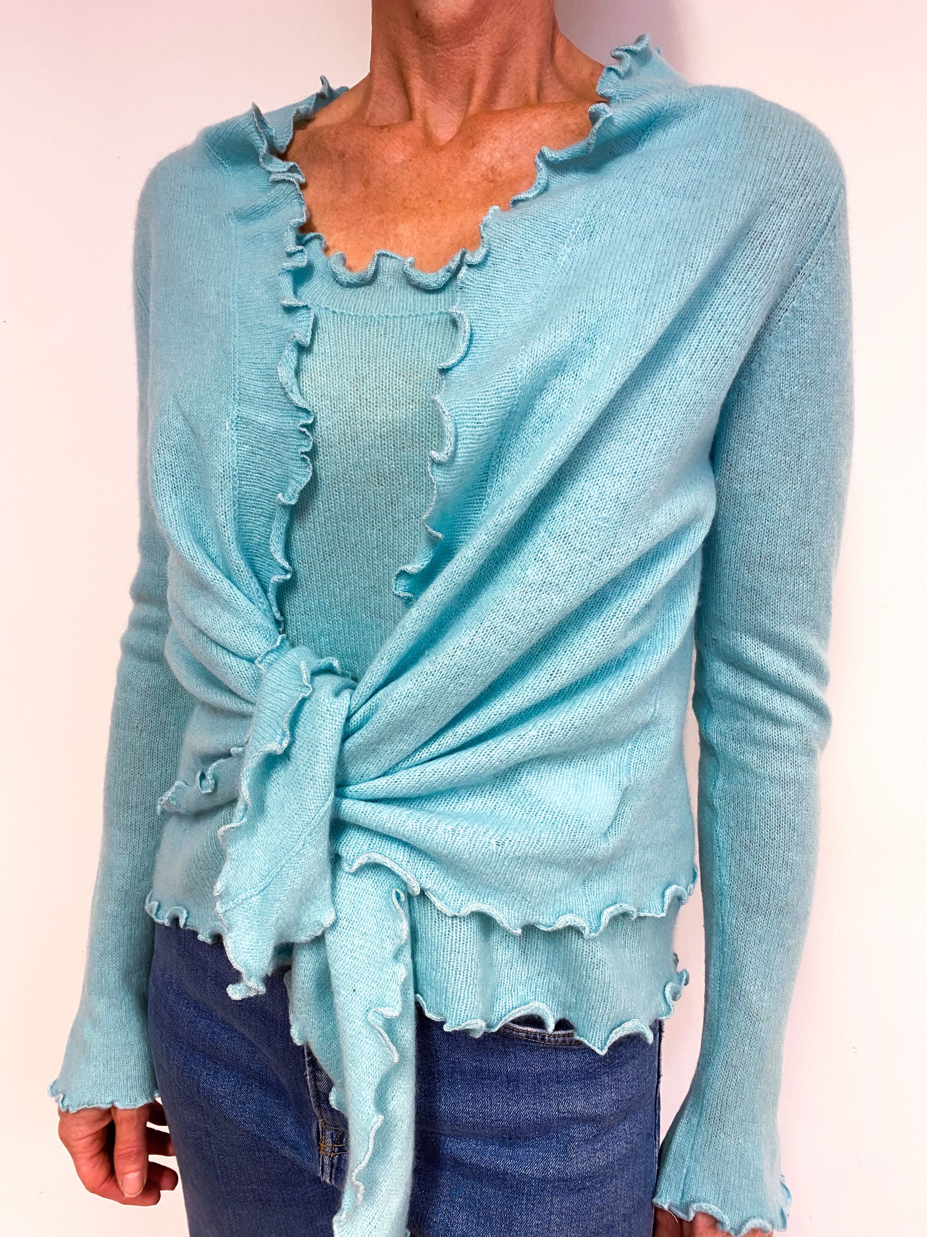 Pale Aqua Green Cashmere Vest and Cardigan Medium