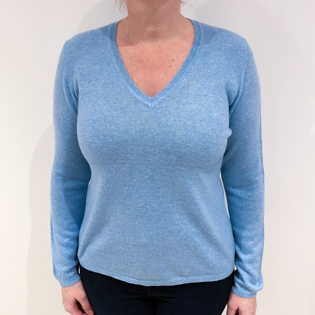 Opal Blue Cashmere V Neck Jumper Large