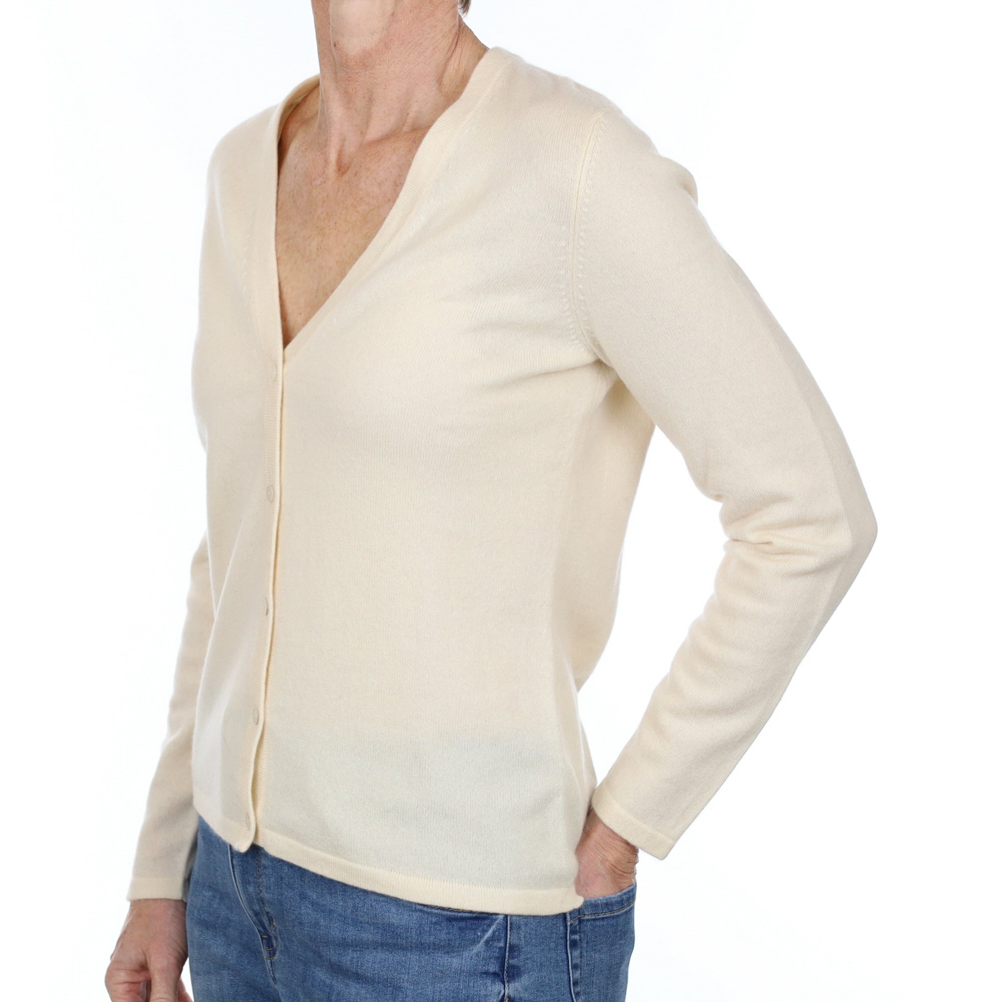 Vanilla Cream Cashmere V Neck Cardigan Small