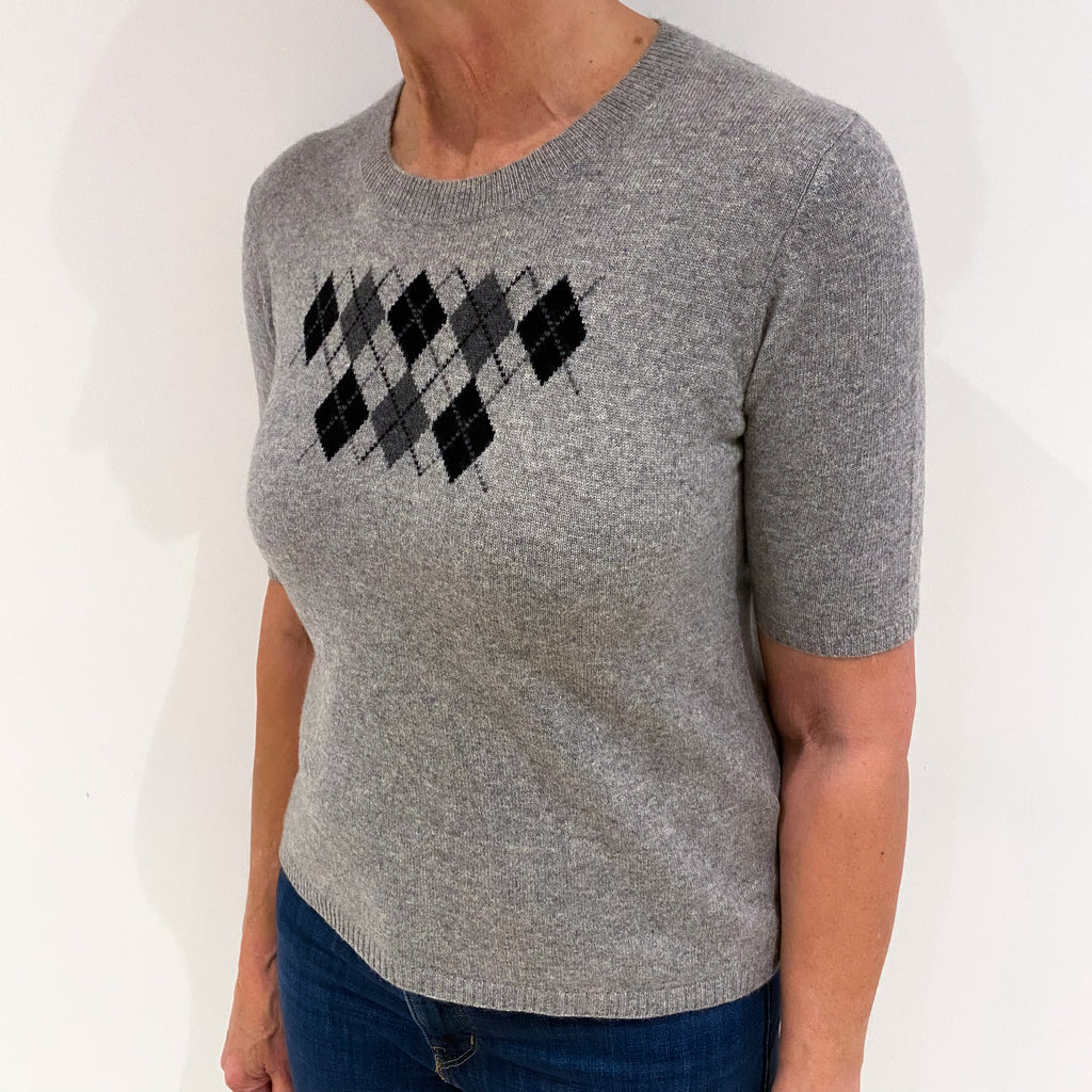 Smoke Grey Short Sleeve Cashmere Crew Neck Jumper Medium
