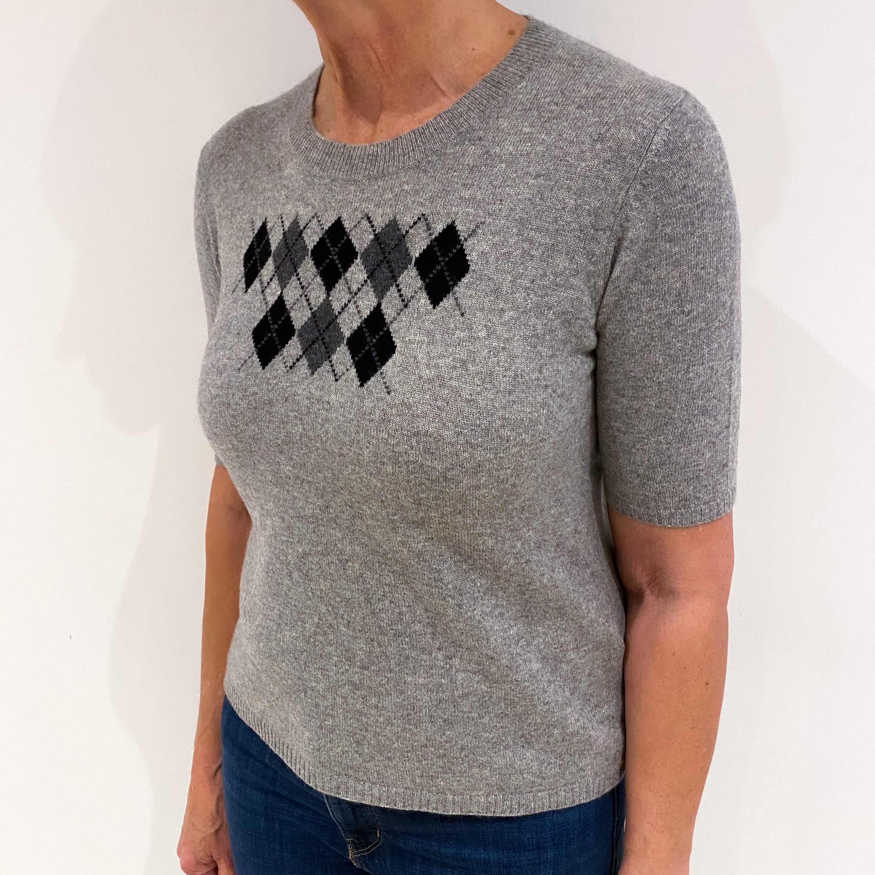 Smoke Grey Short Sleeve Cashmere Crew Neck Jumper Medium