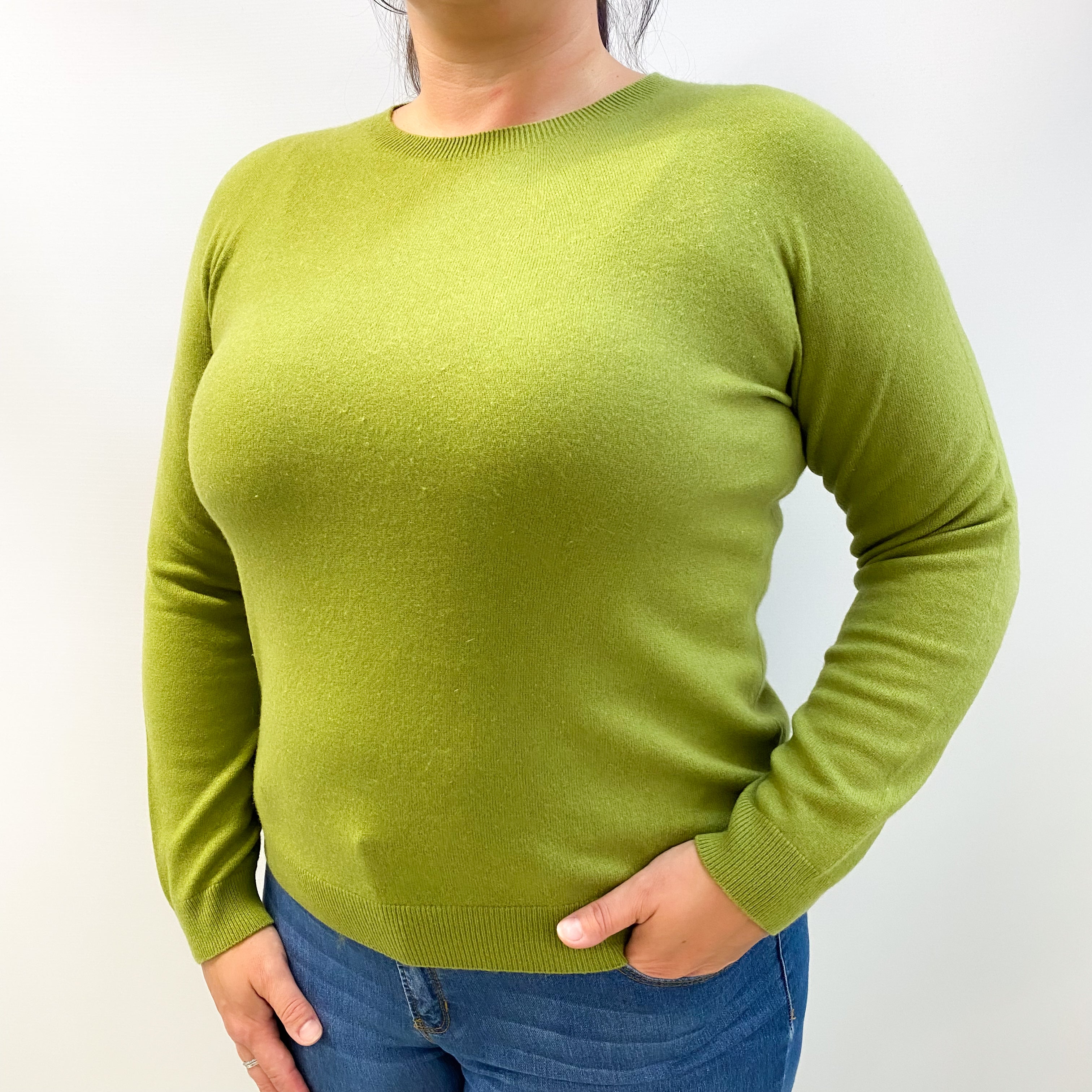 Olive Green Cashmere Crew Neck Jumper Large