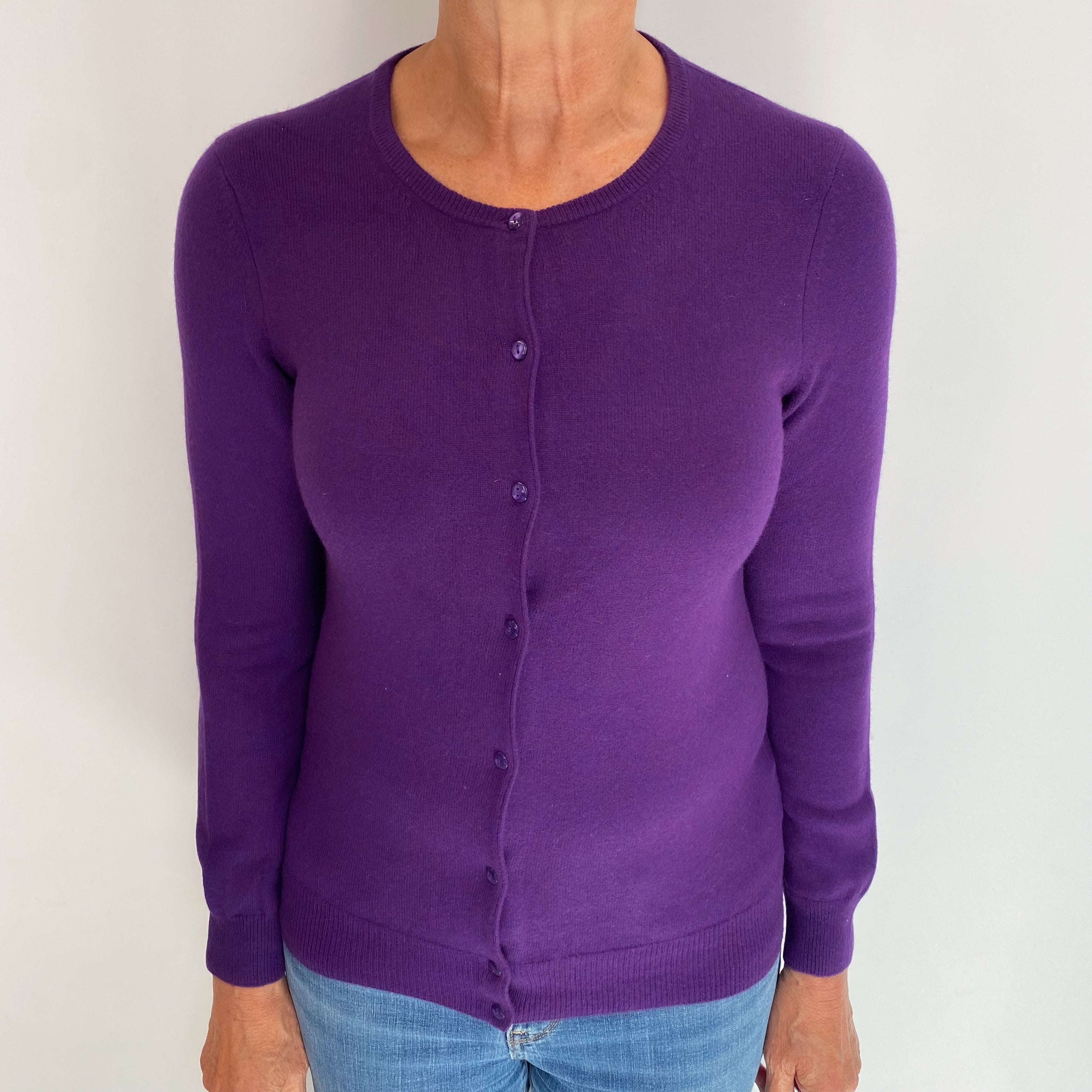 Pansy Purple Marl Cashmere Crew Neck Cardigan Medium