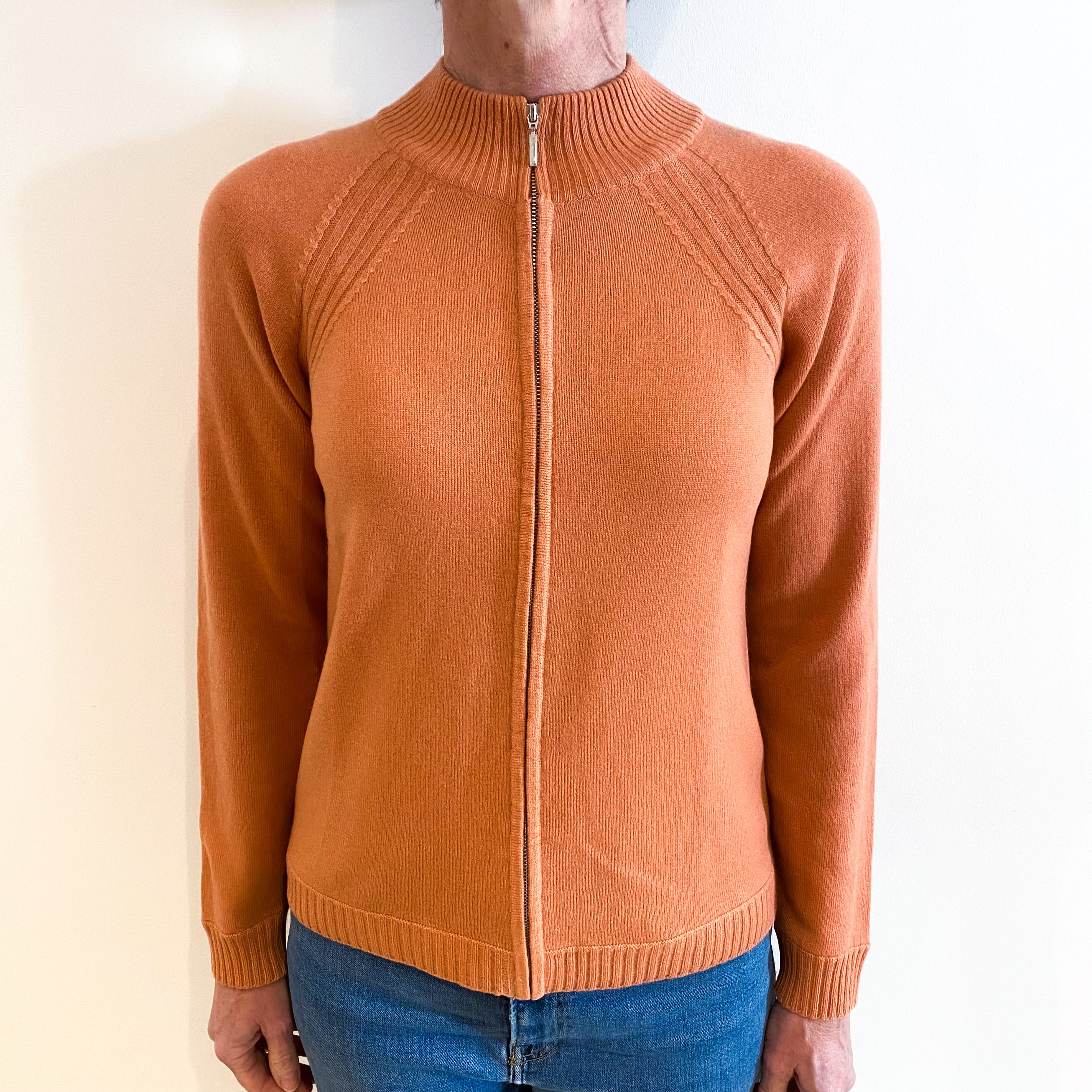 Salmon Pink Cashmere Zip Up Cardigan Small