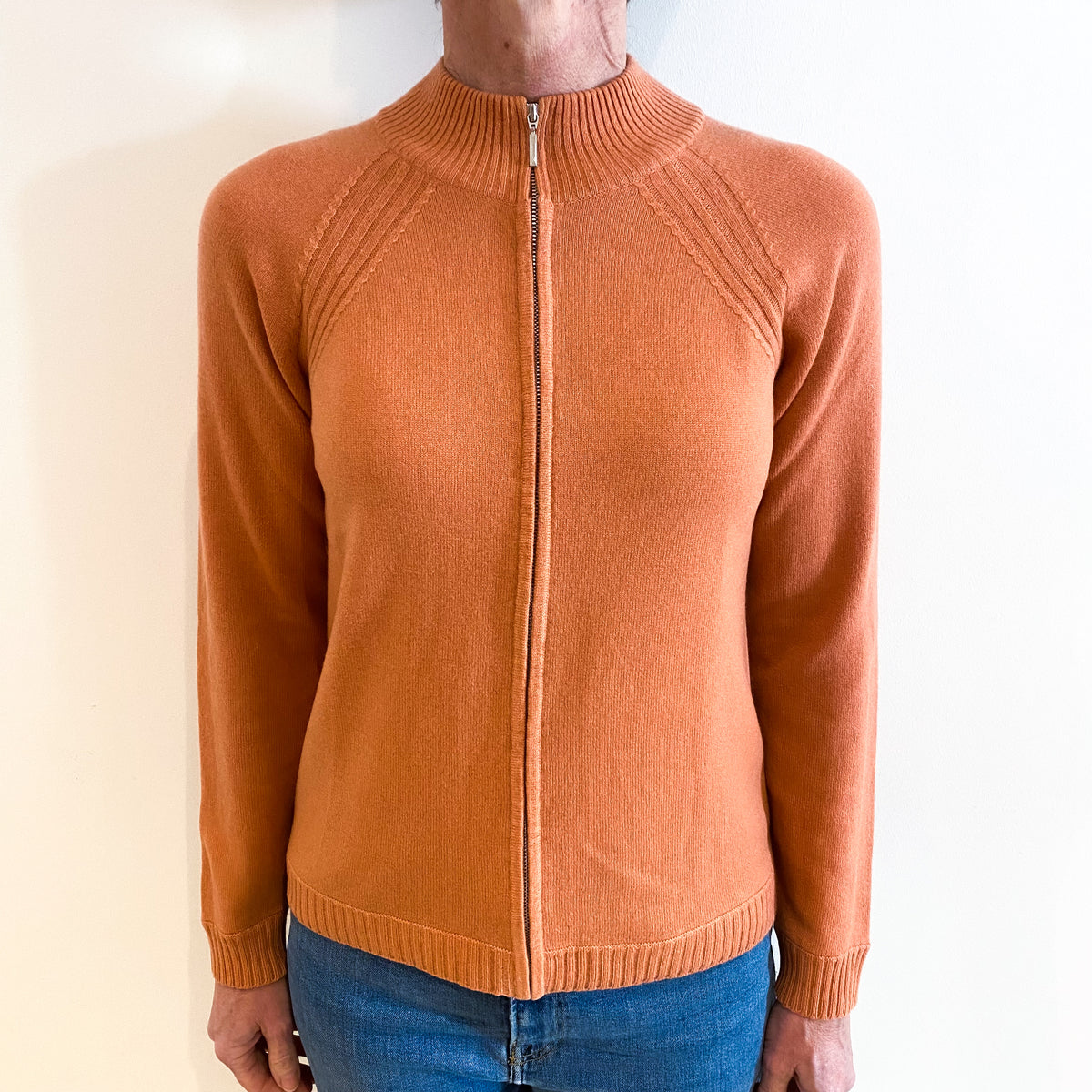 Salmon Pink Cashmere Zip Up Cardigan Small