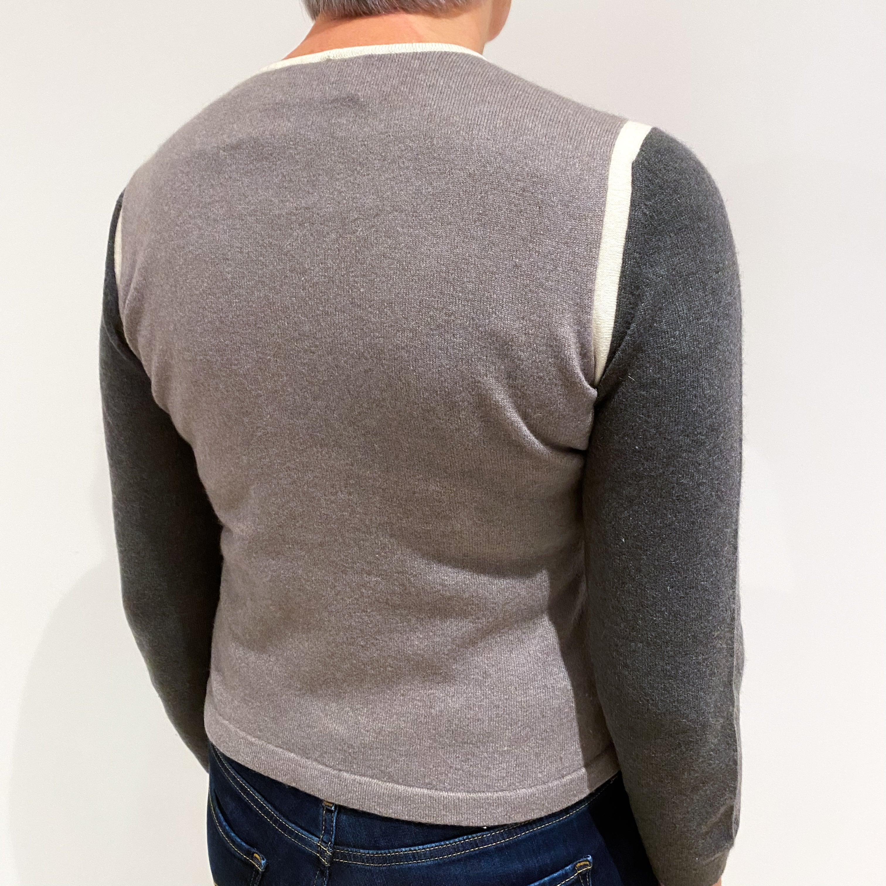 Oatmeal Khaki and Mink Cashmere Crew Neck Jumper Medium