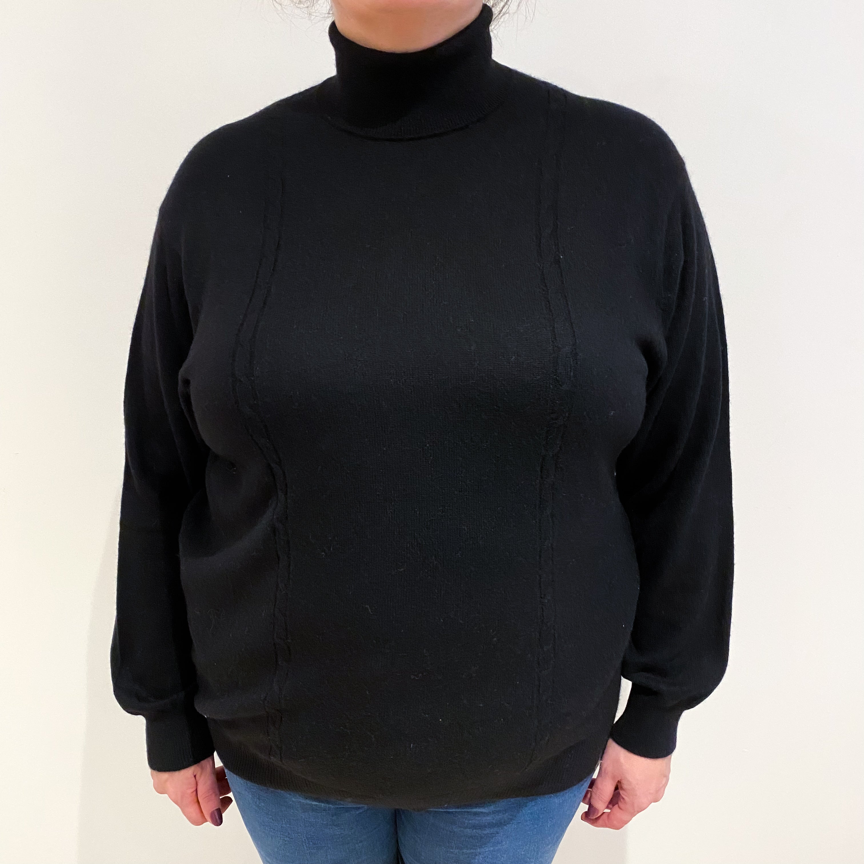 Black Cashmere Polo Neck Jumper Extra Large