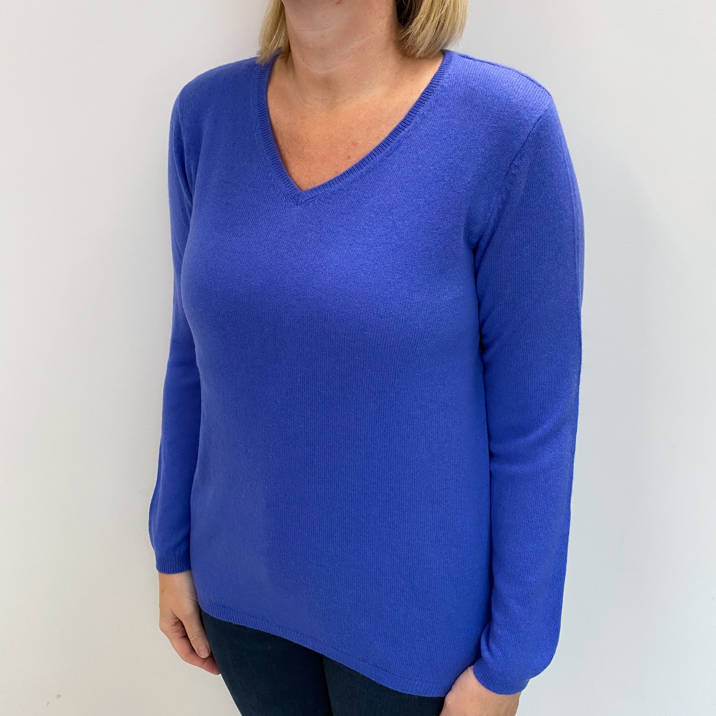 Azure Blue Cashmere V Neck Jumper Large